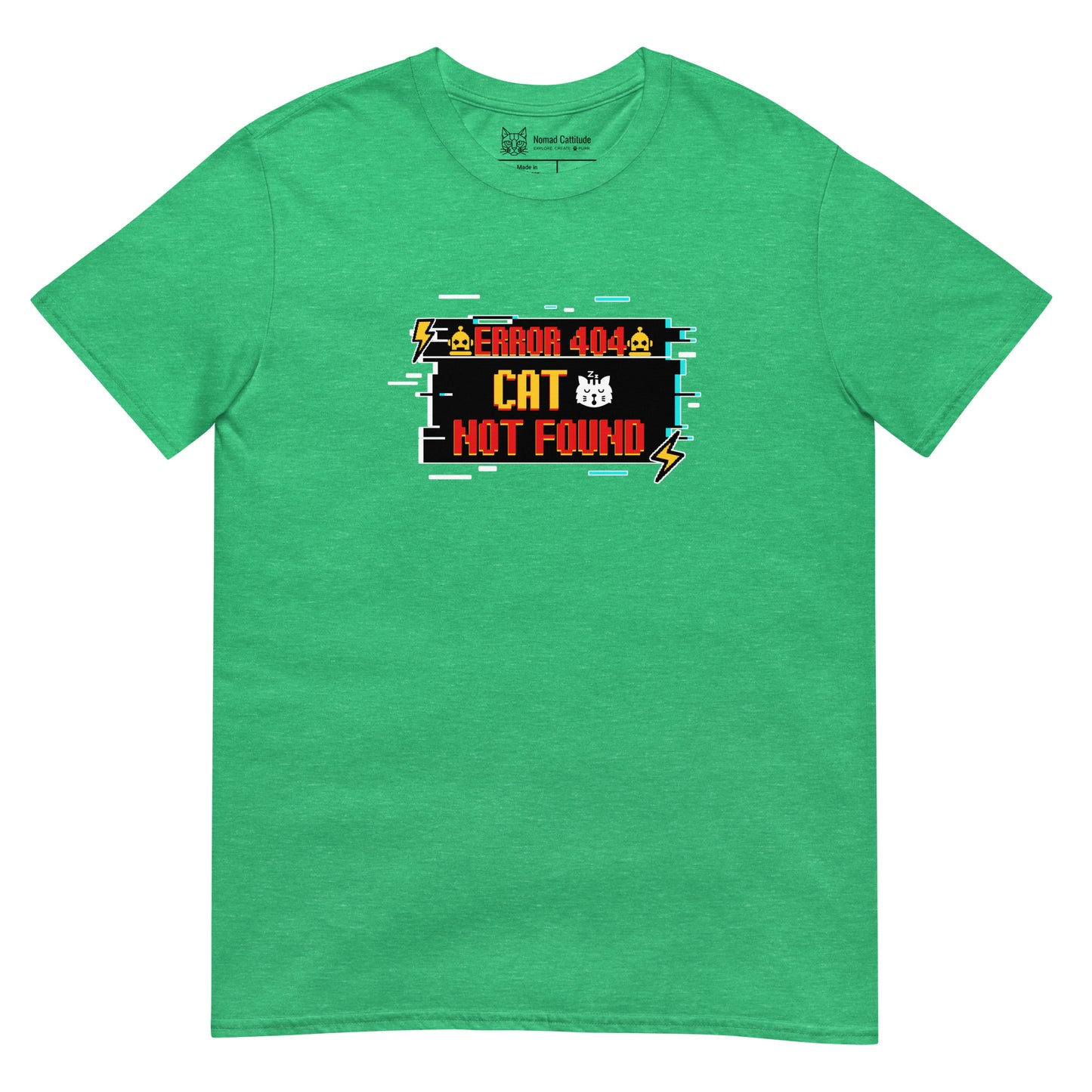 Cat themed graphic tee with error message print