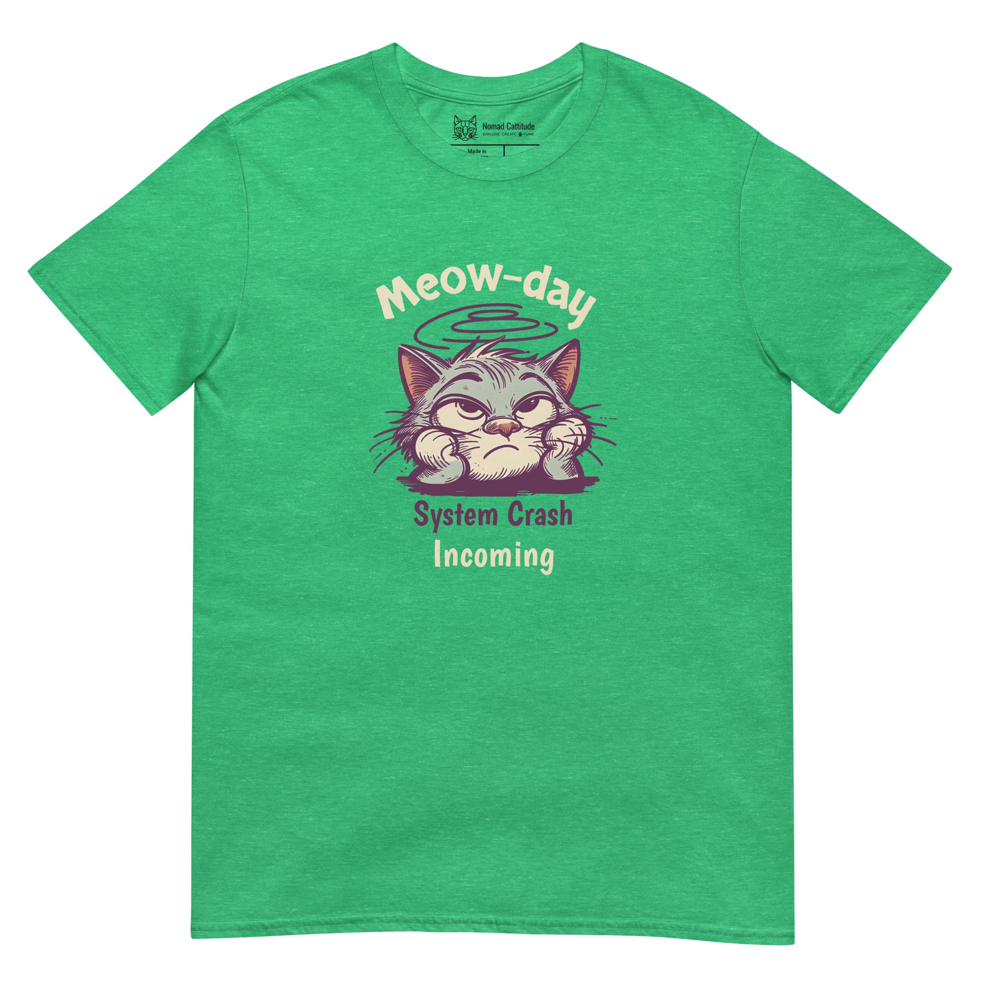 Cat themed graphic tee with error message print