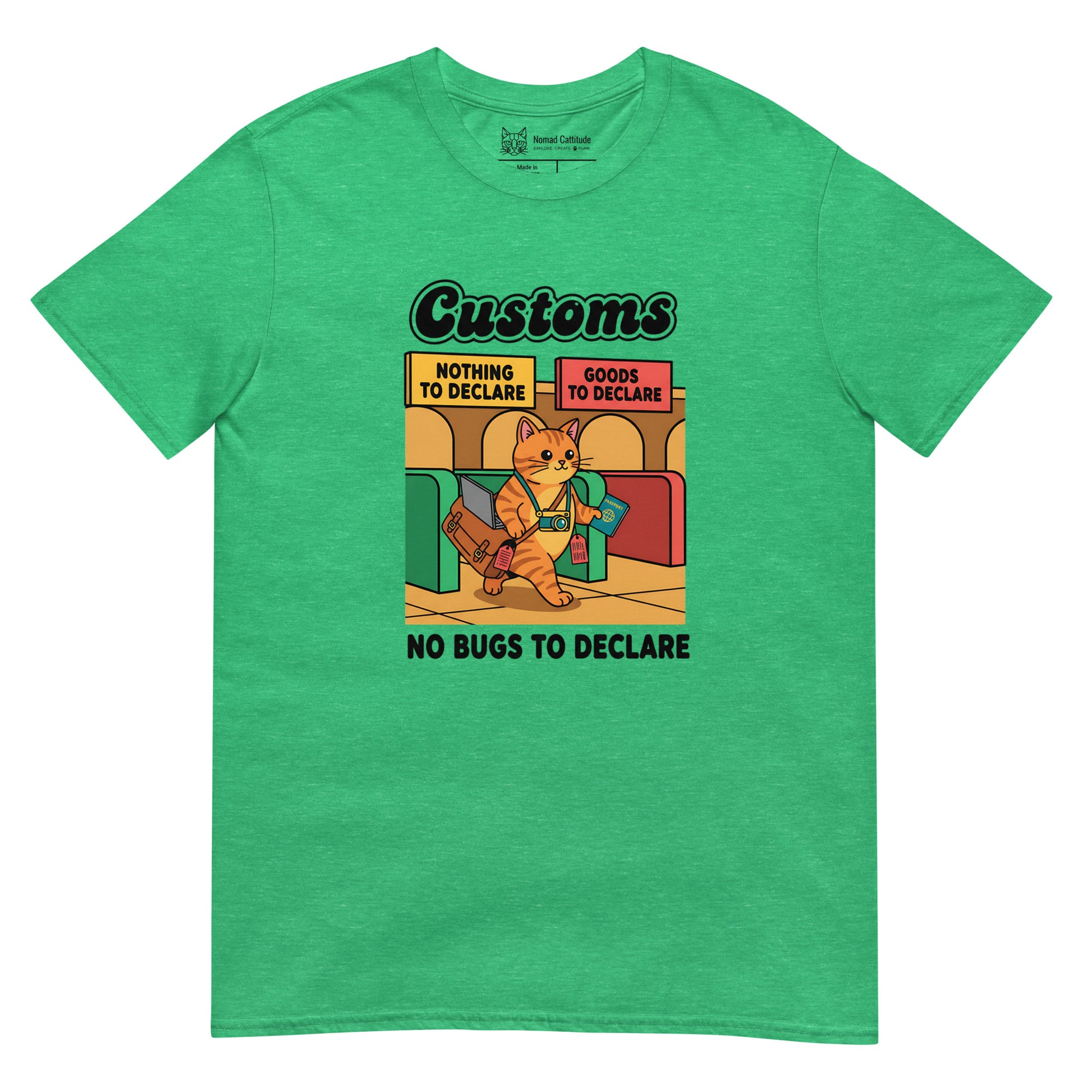 Cat themed graphic tee with vacation print