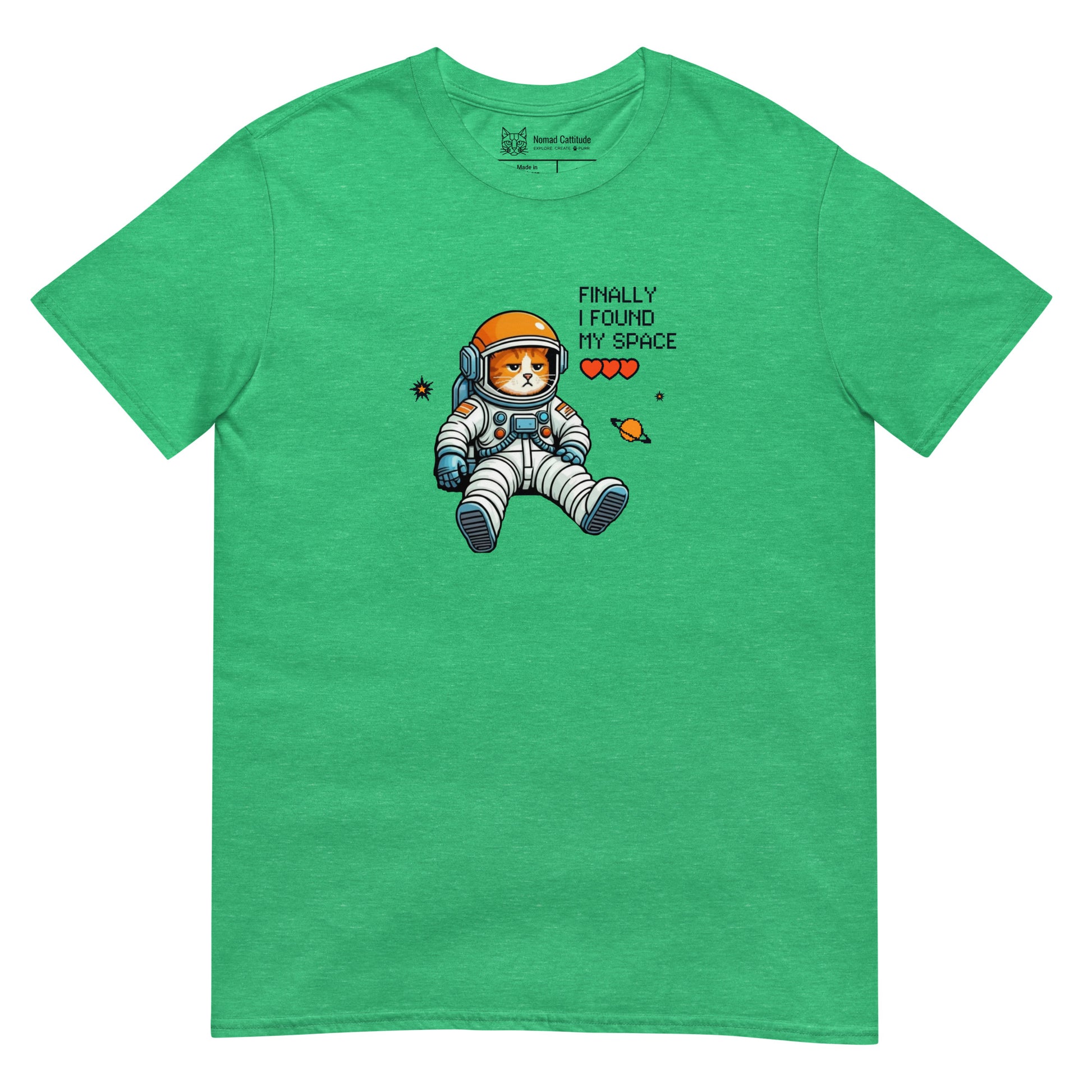 Cat themed graphic tee with space print