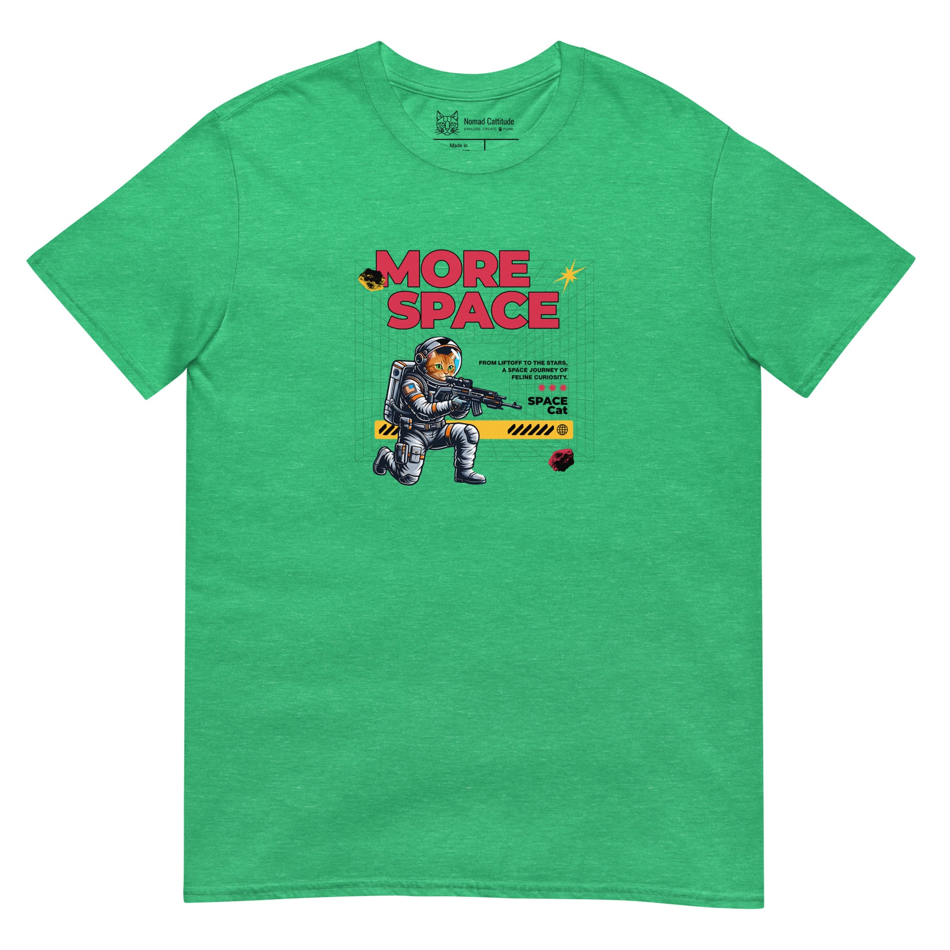 Cat themed graphic tee with space print
