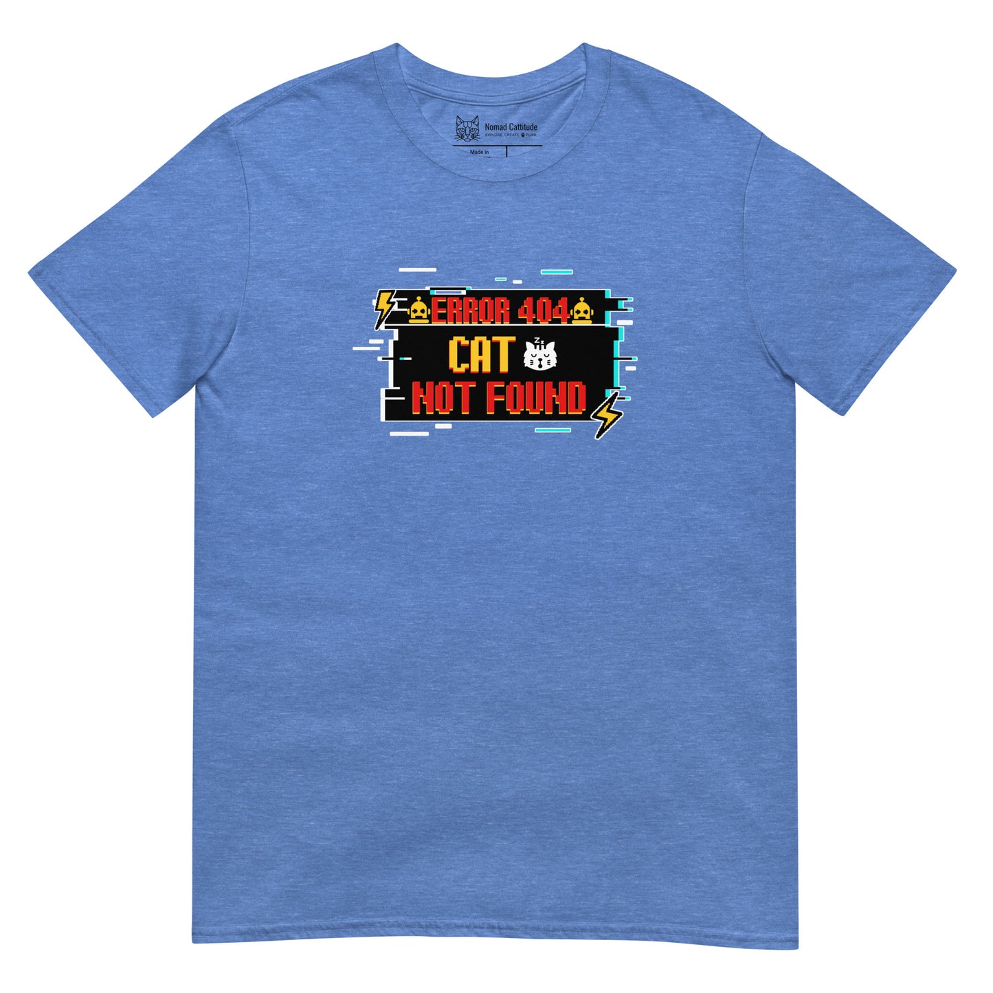 Cat themed graphic tee with error message print
