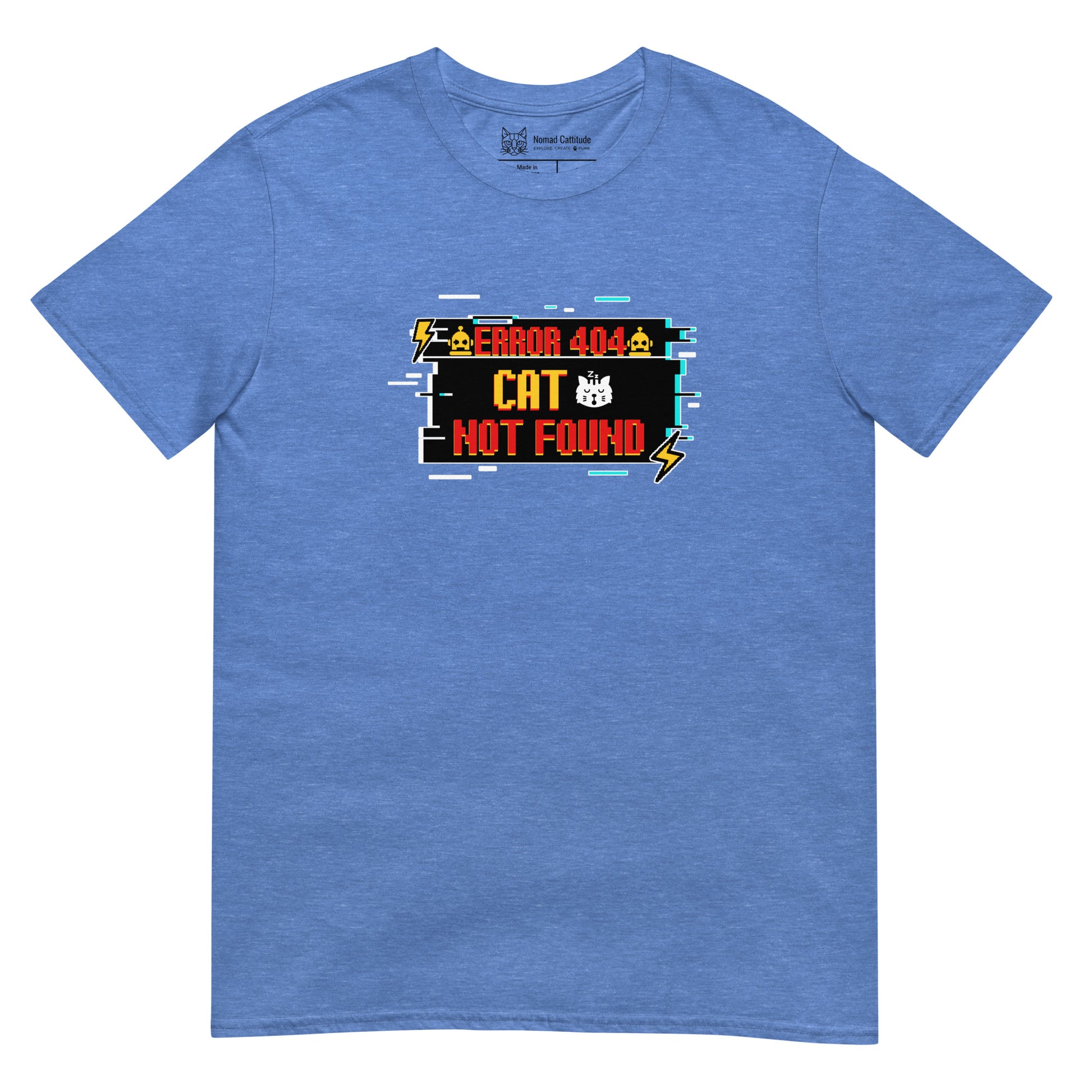 Cat themed graphic tee with error message print