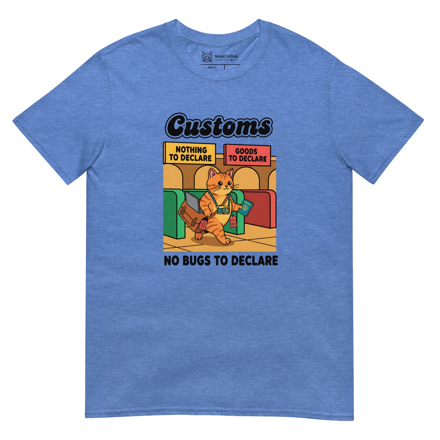 Cat themed graphic tee with vacation print
