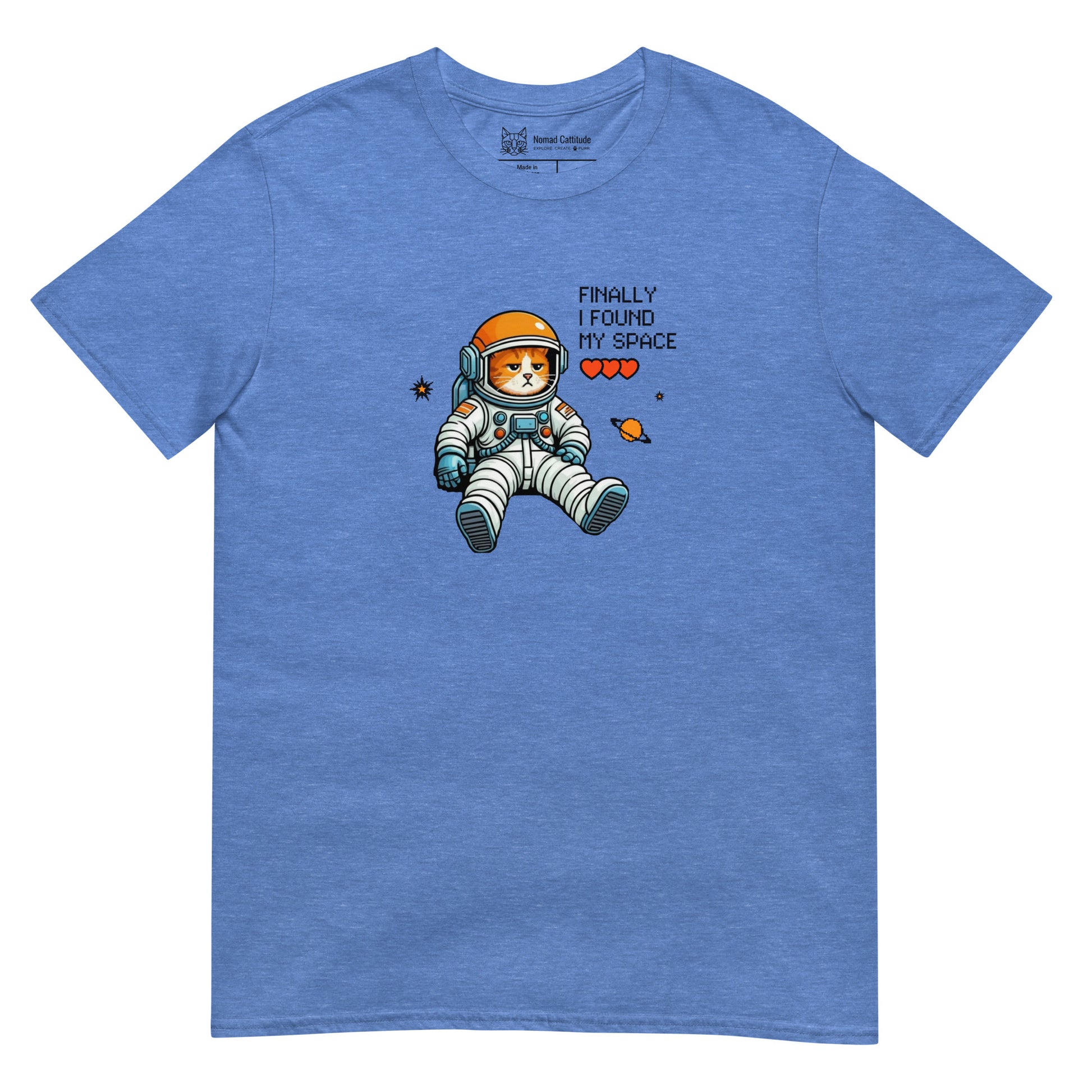 Cat themed graphic tee with space print