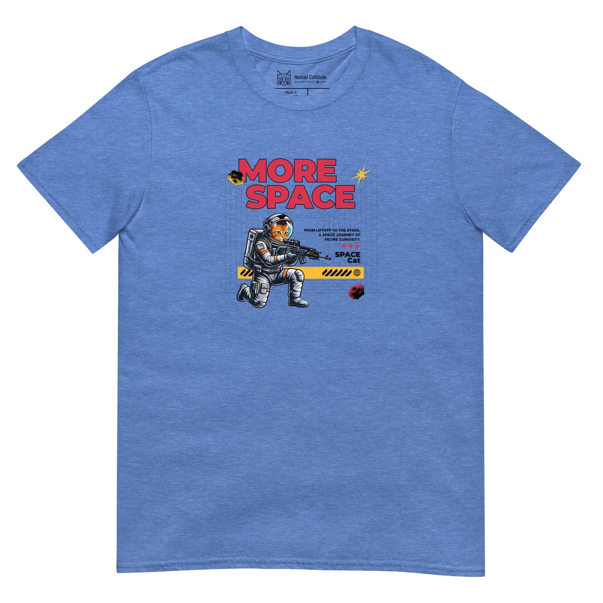 Cat themed graphic tee with space print