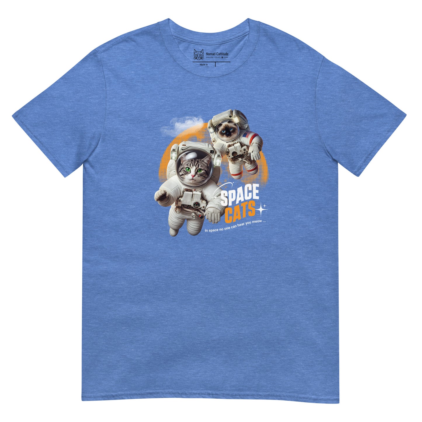 Cat themed graphic tee with space print