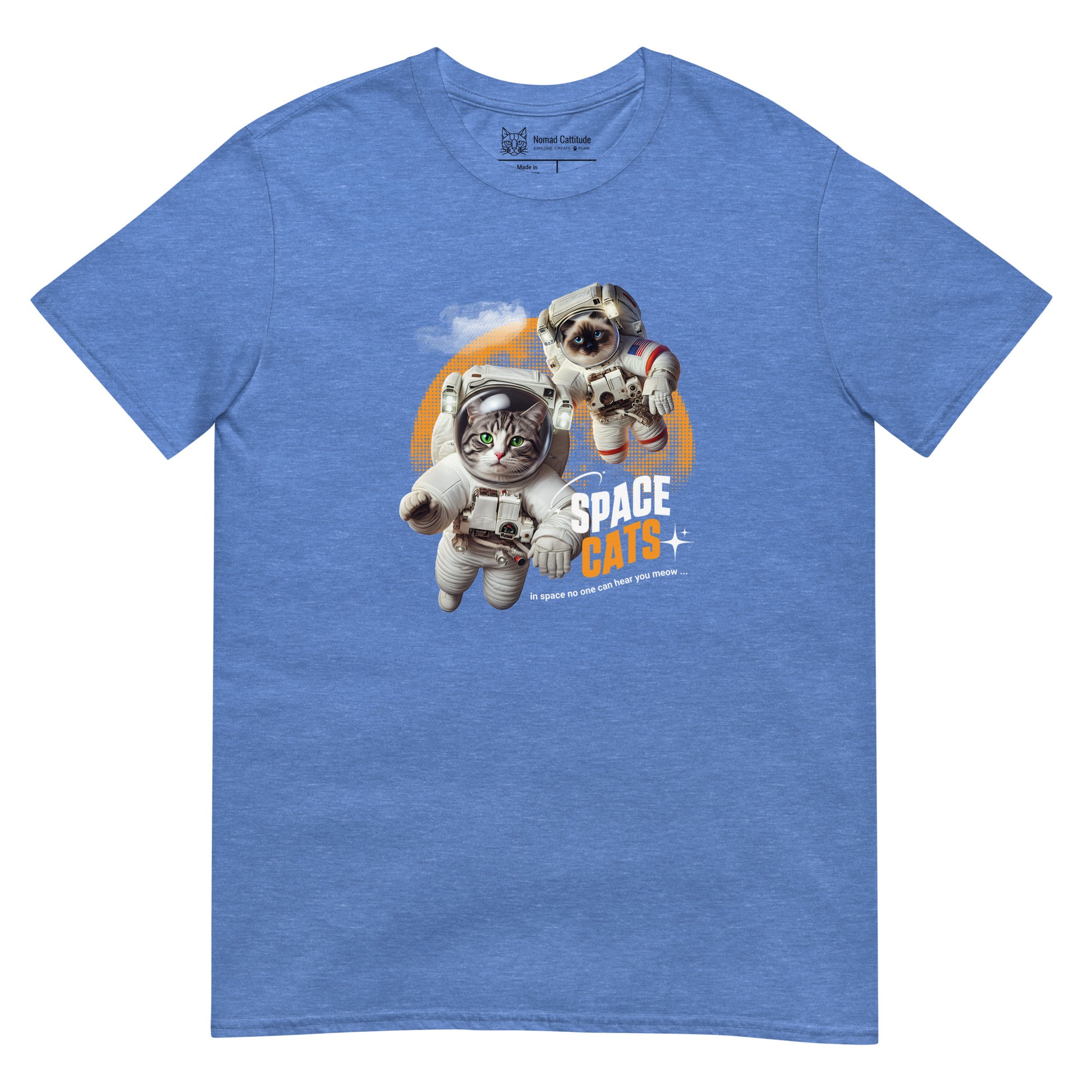 Cat themed graphic tee with space print