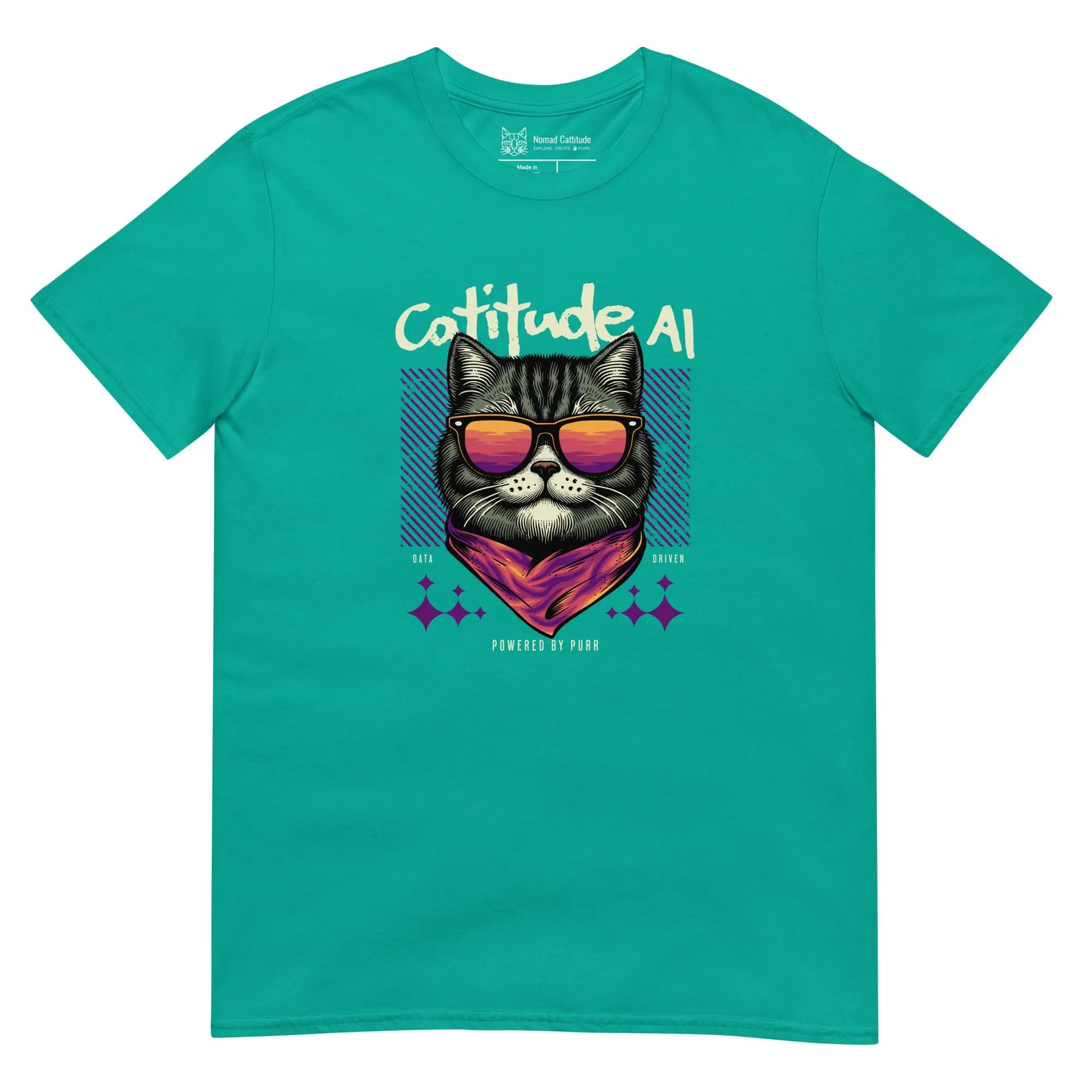 Cat themed graphic tee with cattitude AI print