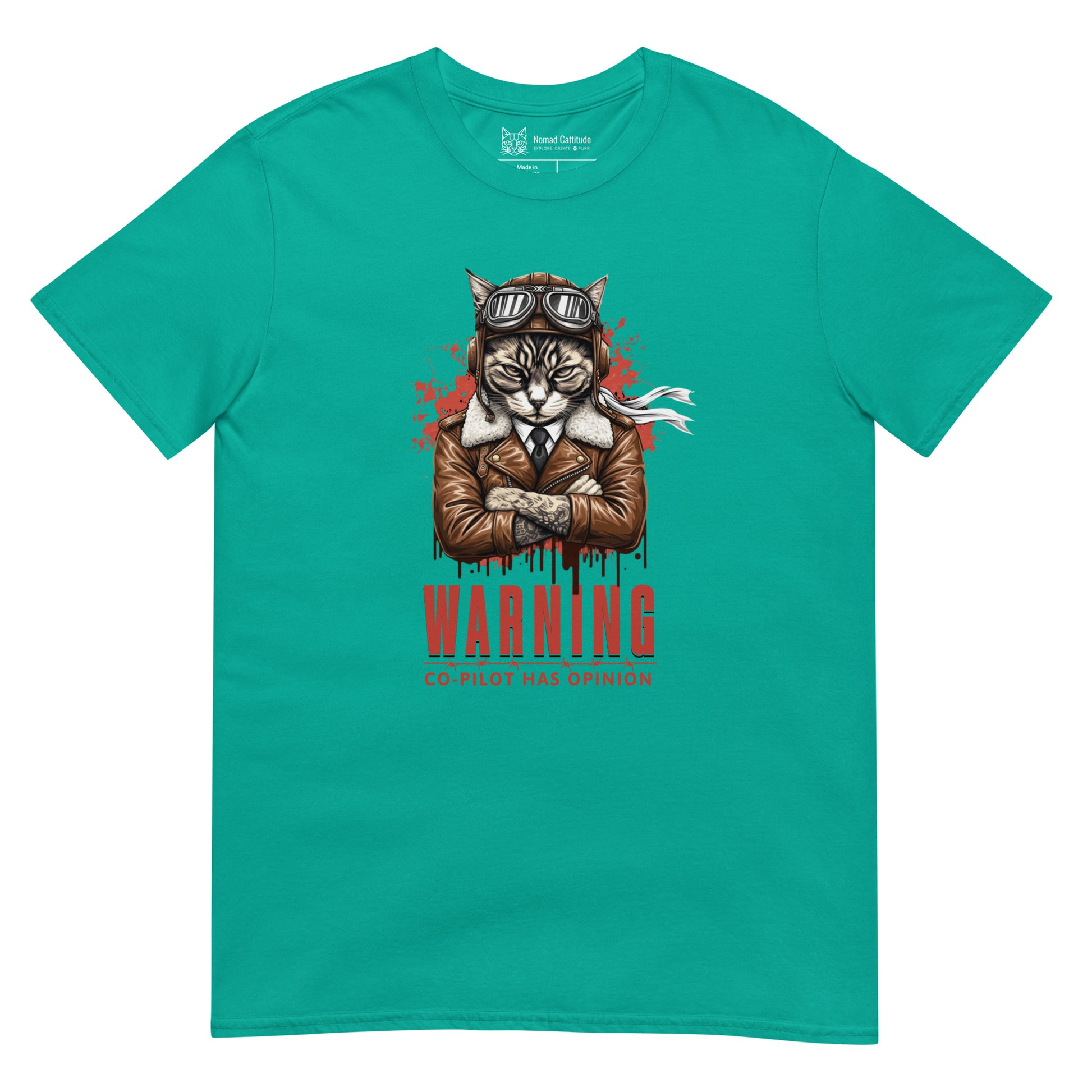 Cat themed graphic tee with copilot print