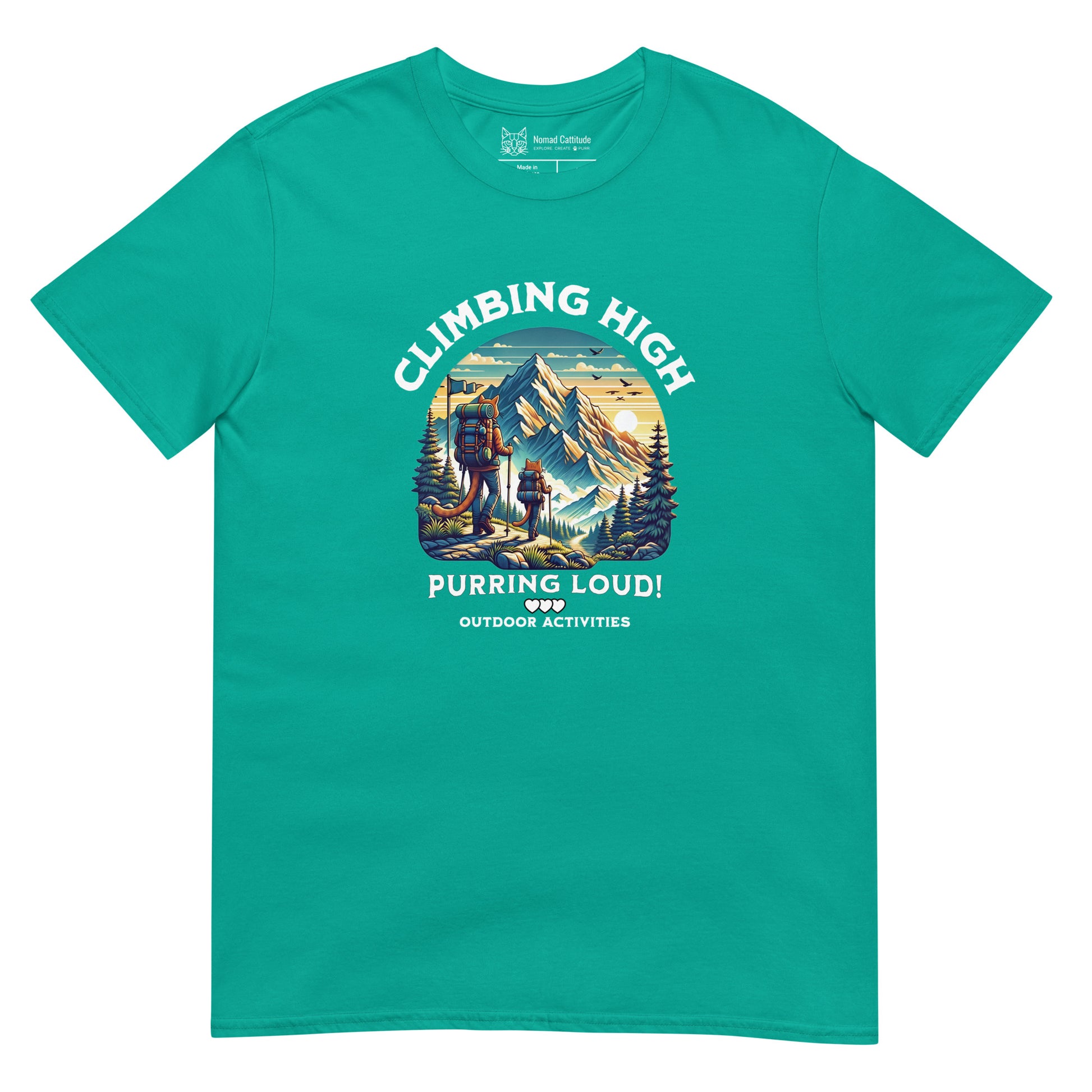 Cat themed graphic tee with vacation print