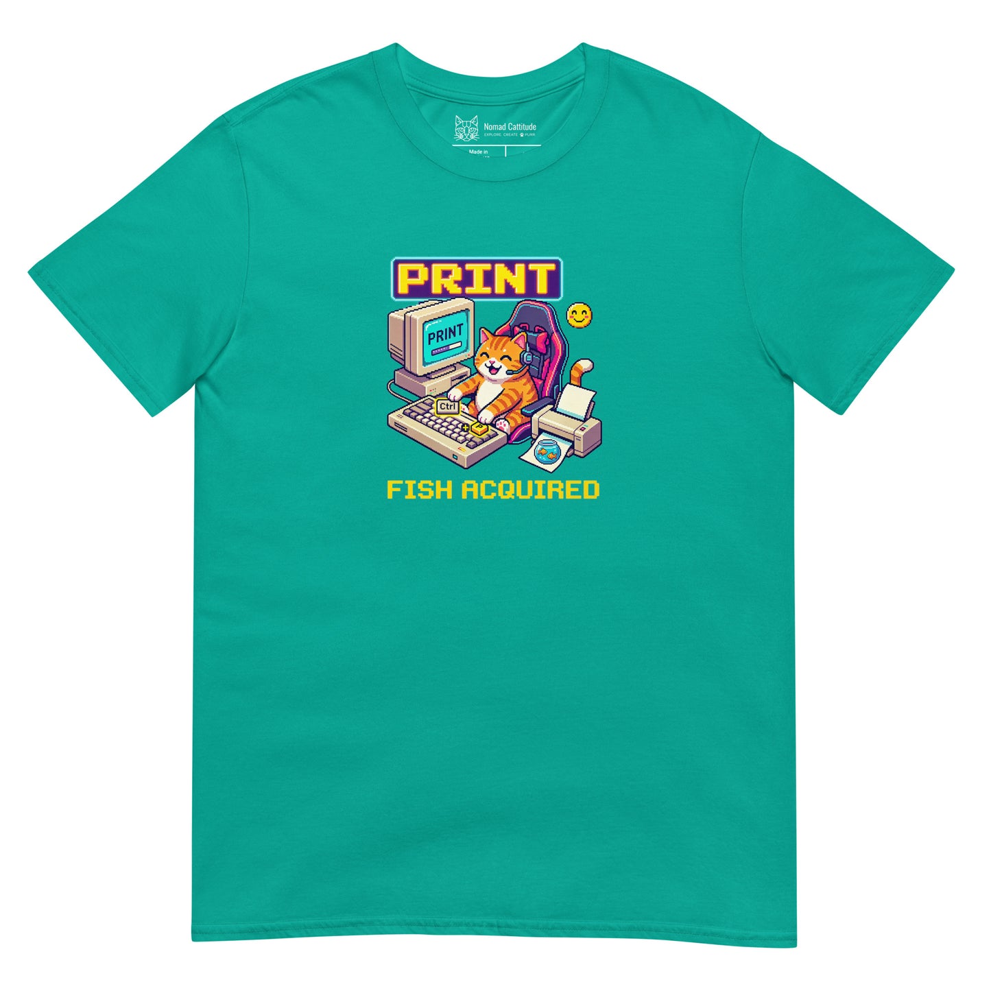 Cat themed graphic tee with funny print