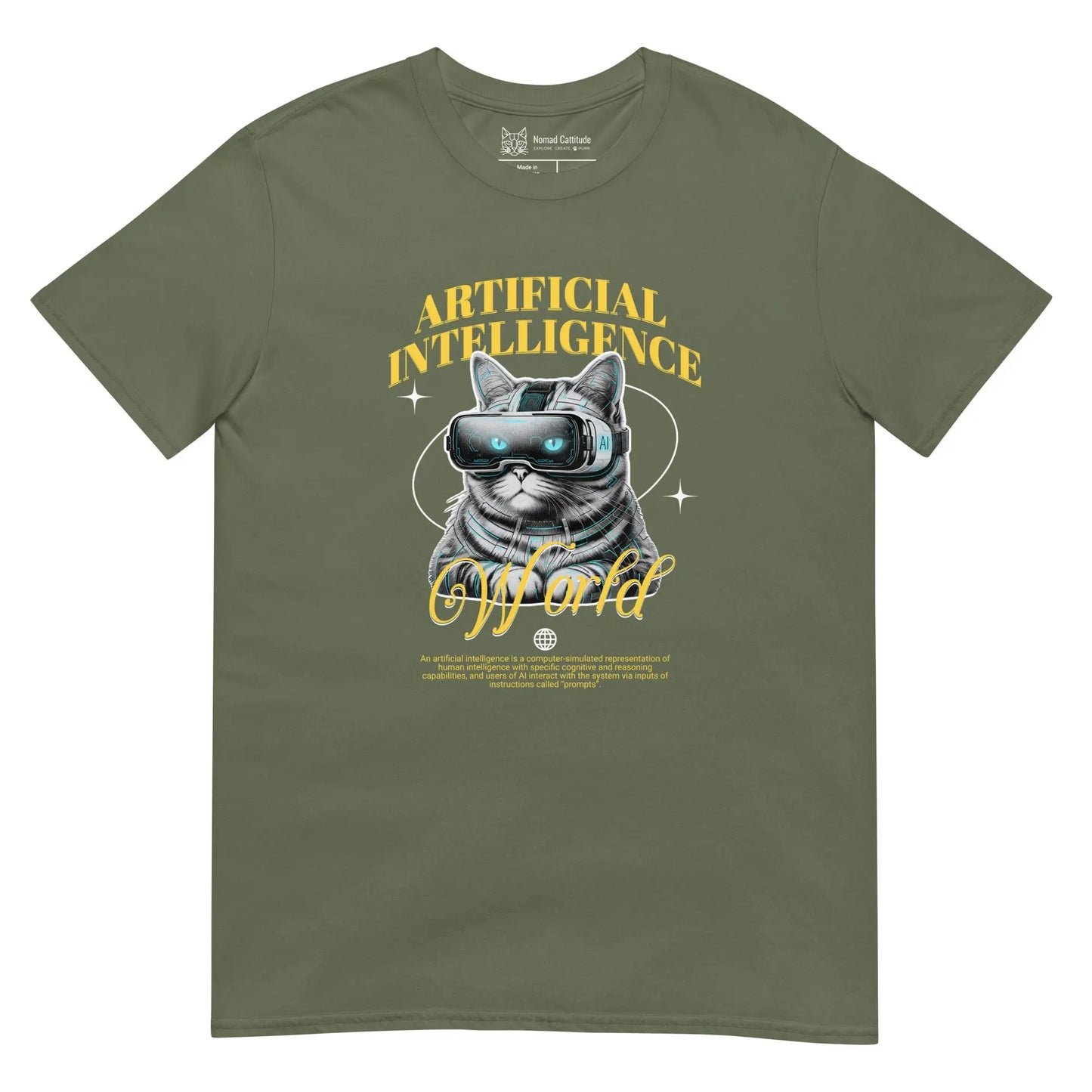 Cat themed graphic tee with AI print