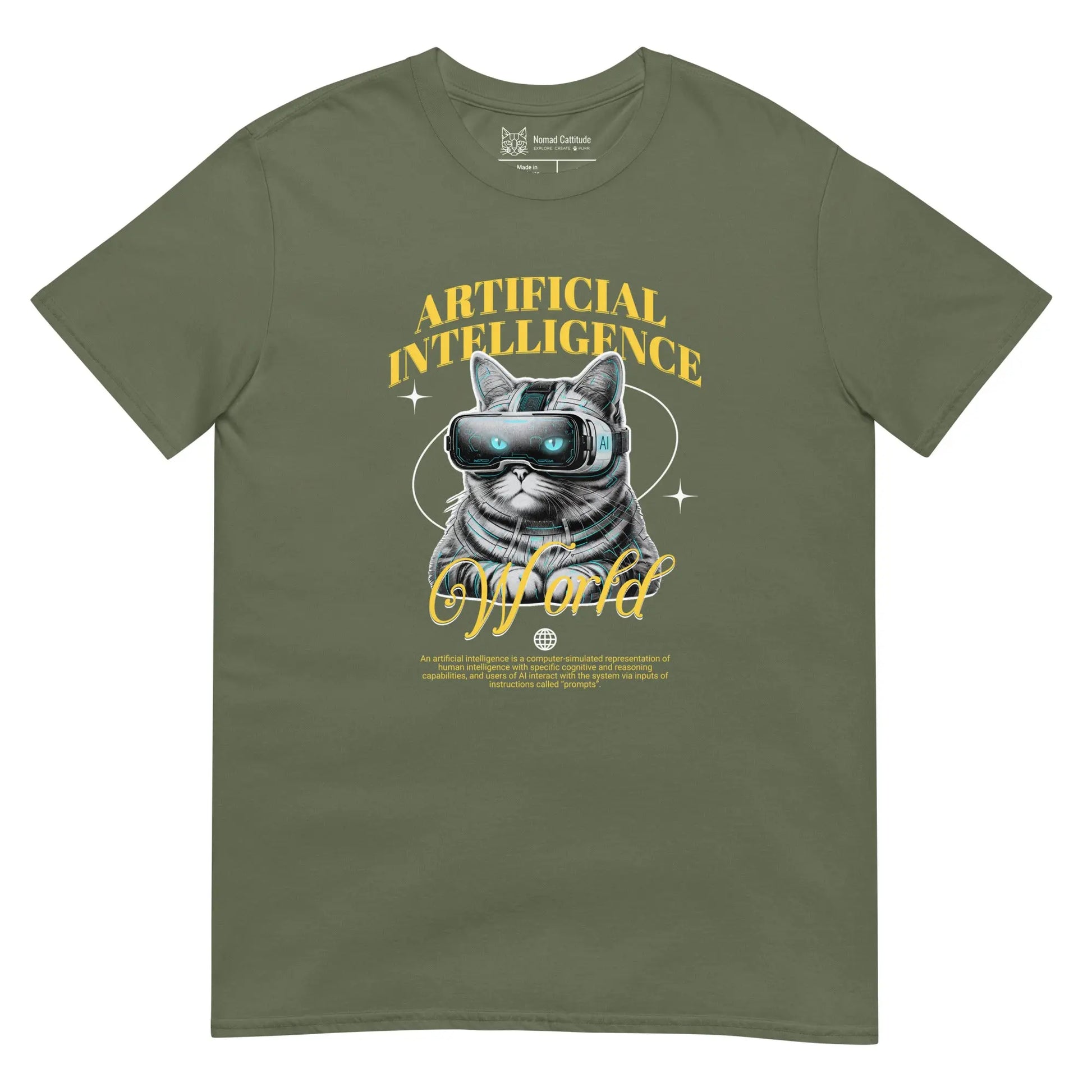 Cat themed graphic tee with AI print