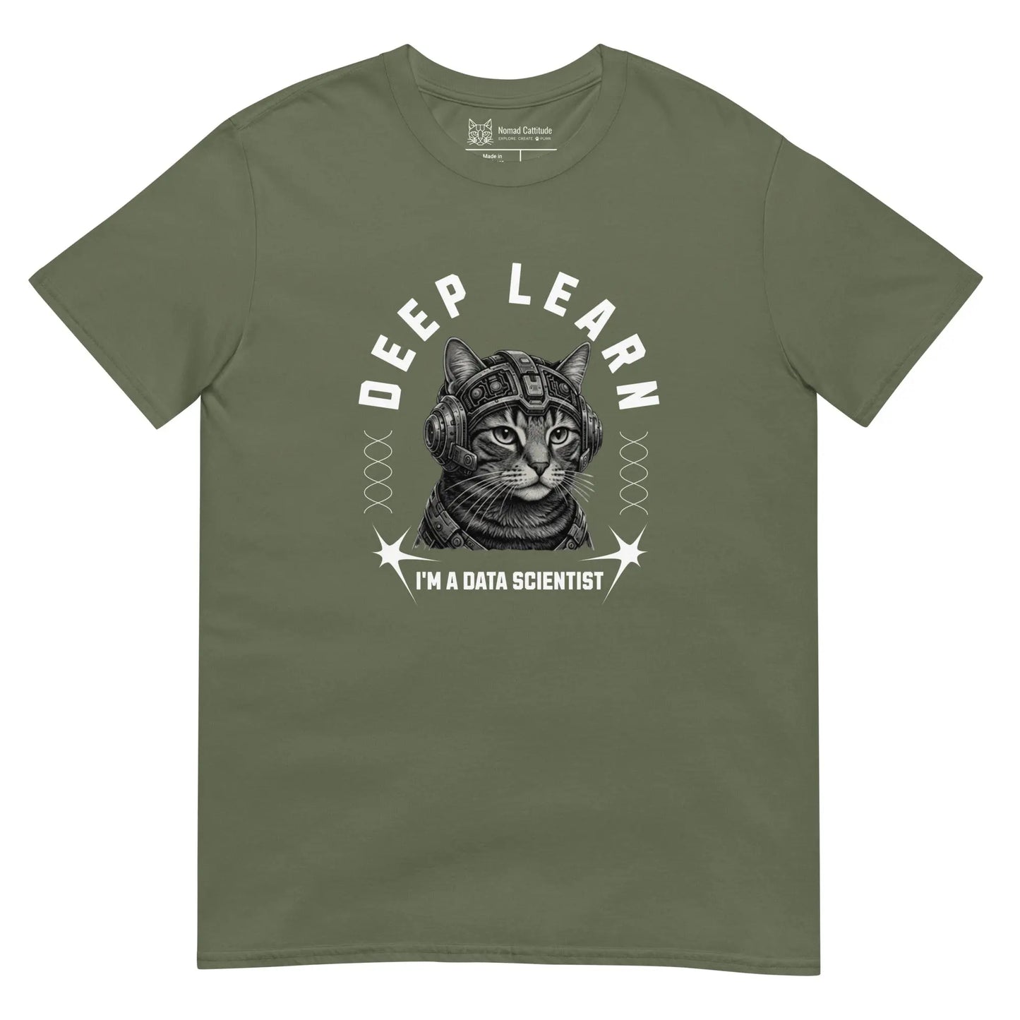 Cat themed graphic tee with data scientist print