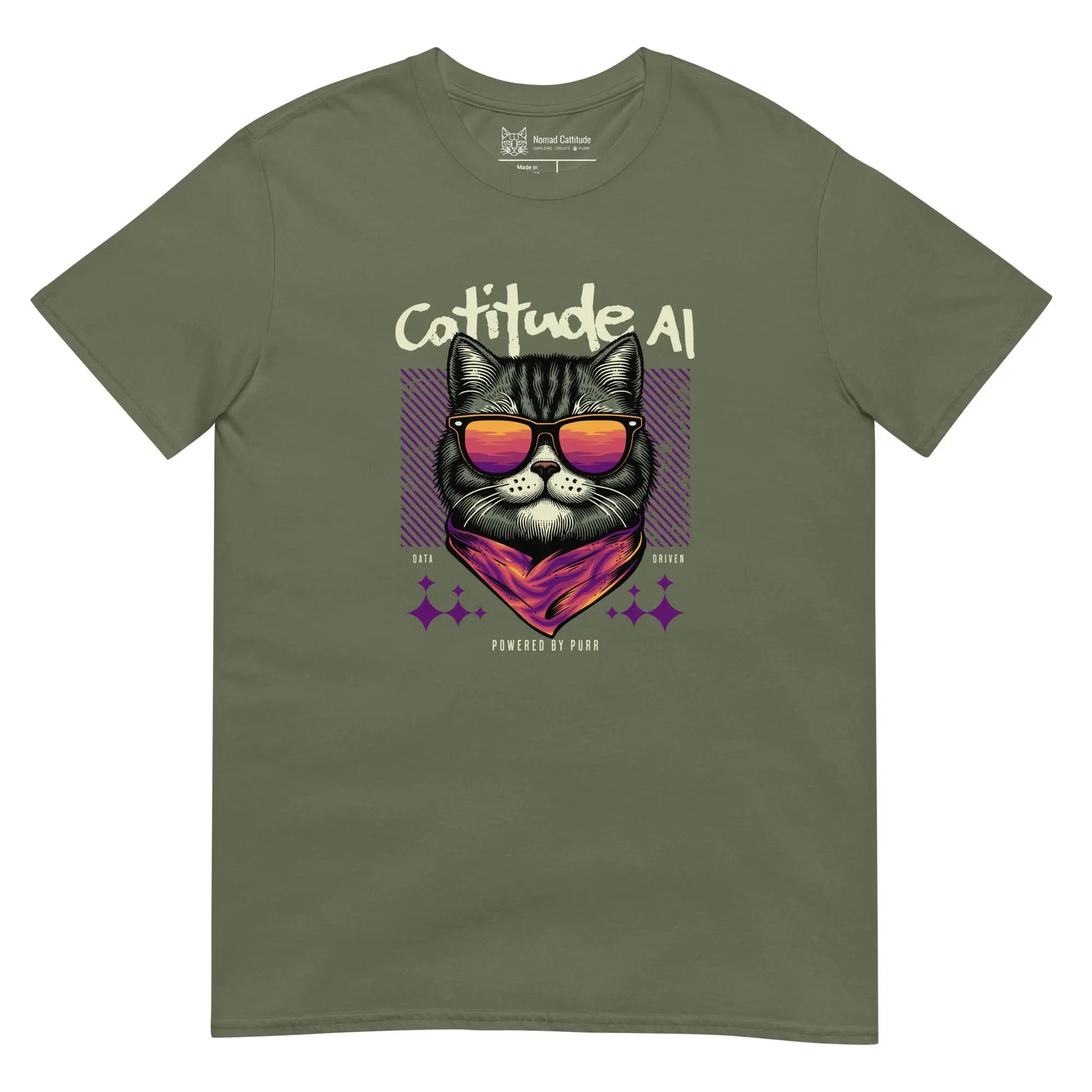 Cat themed graphic tee with cattitude AI print