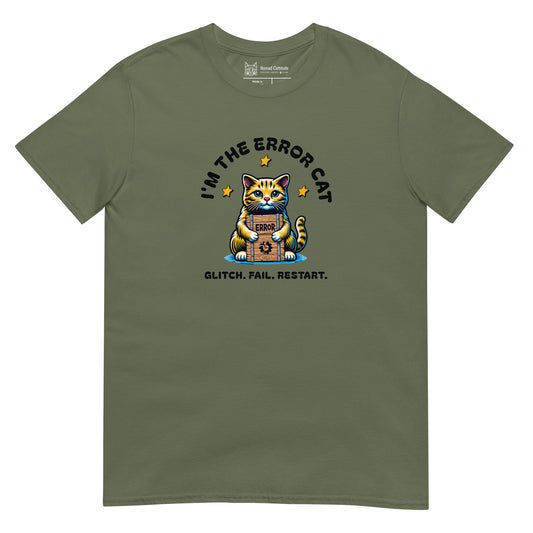 Cat themed graphic tee with error message print