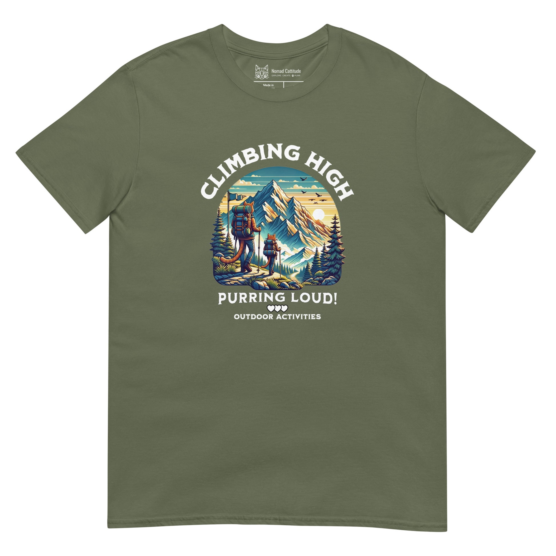 Cat themed graphic tee with vacation print