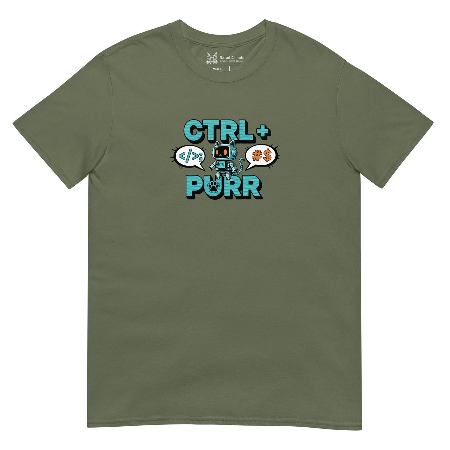 Cat themed graphic tee with funny print