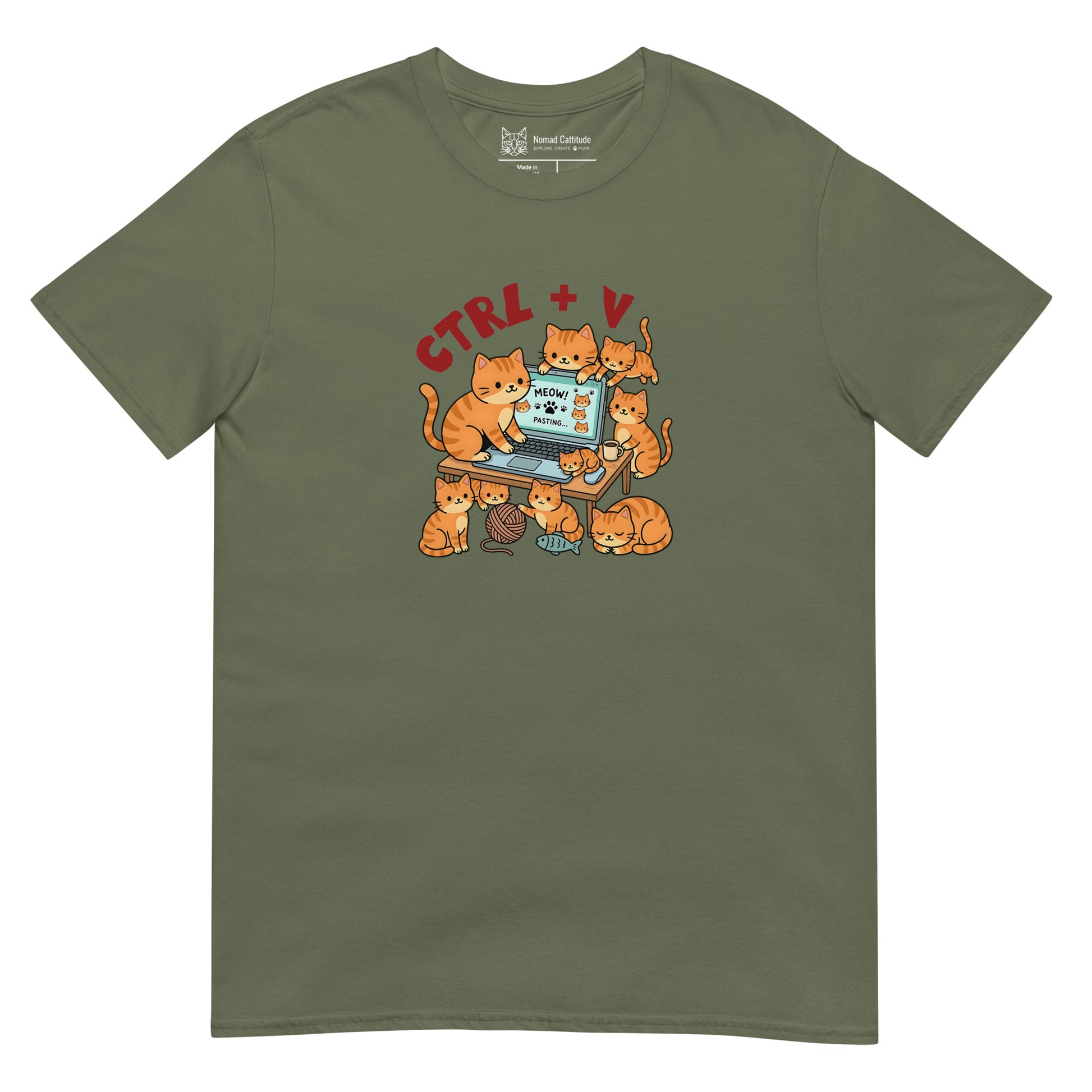 Cat themed graphic tee with funny print