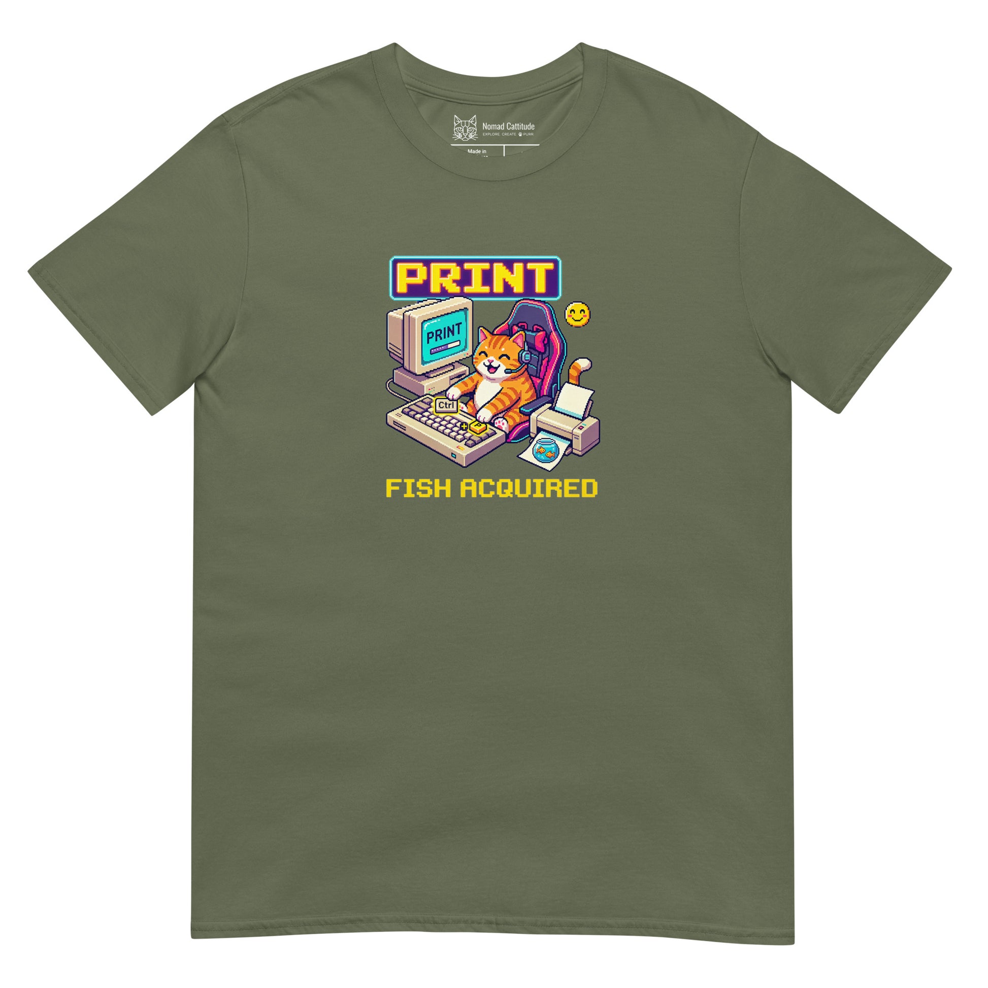 Cat themed graphic tee with funny print
