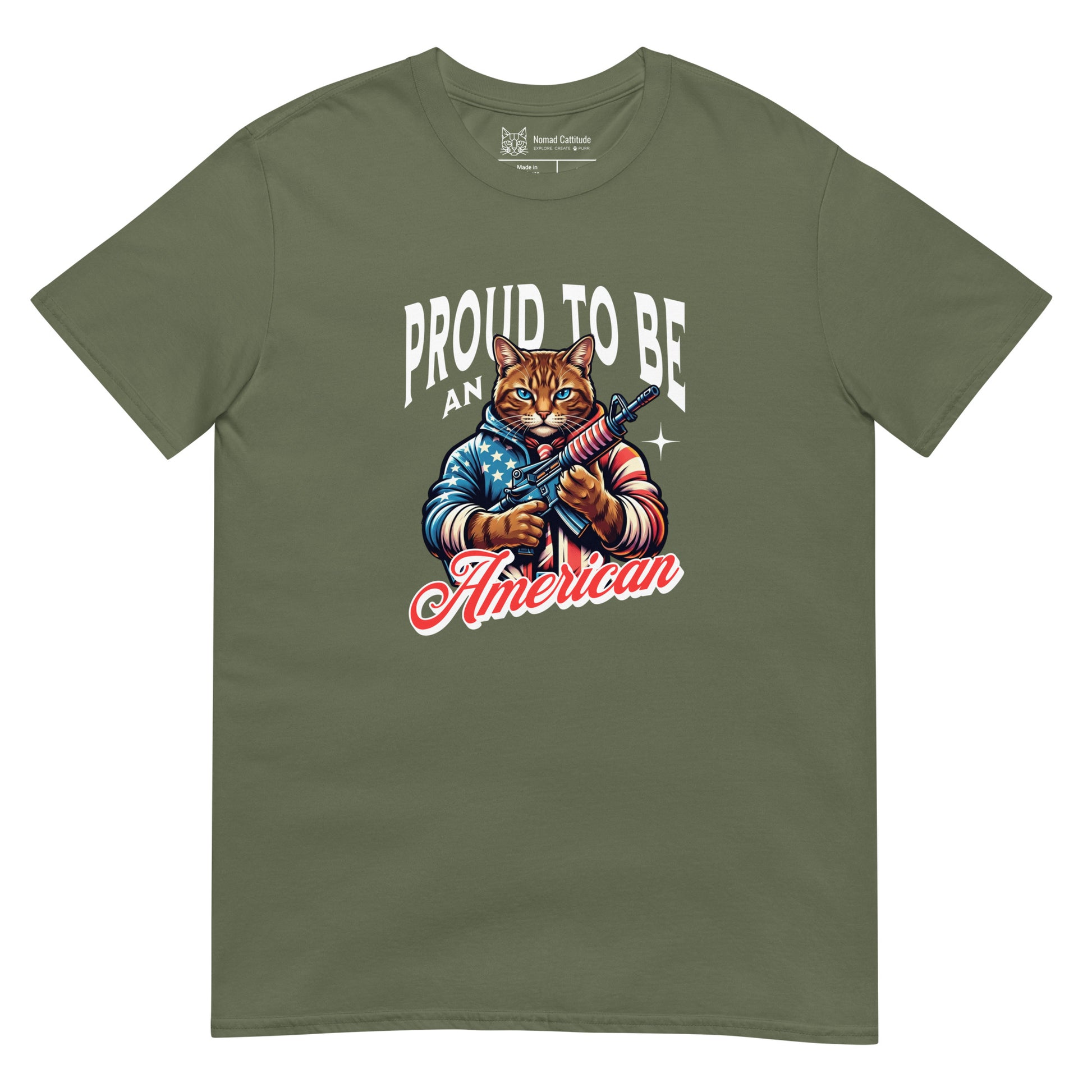 Cat in stars and stripes jacket patriotic graphic tee
