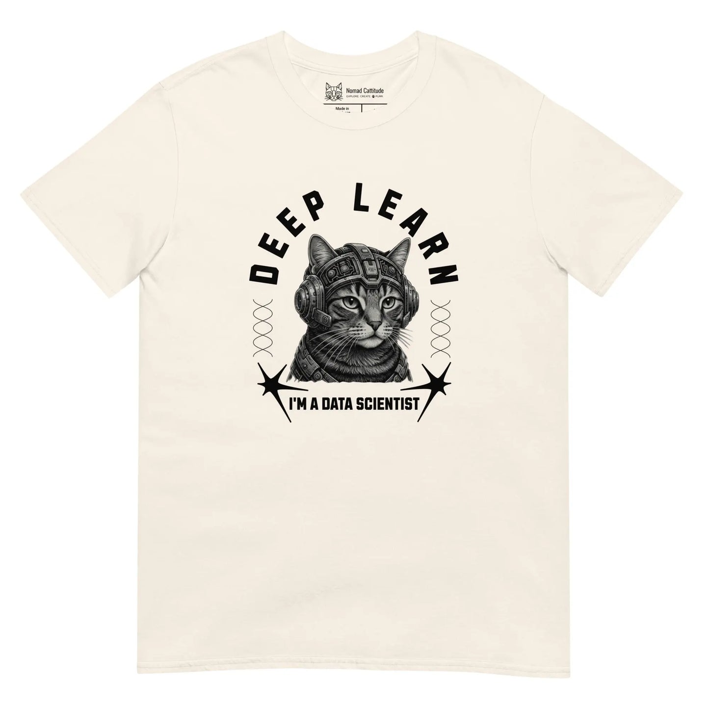 Cat themed graphic tee with data scientist print