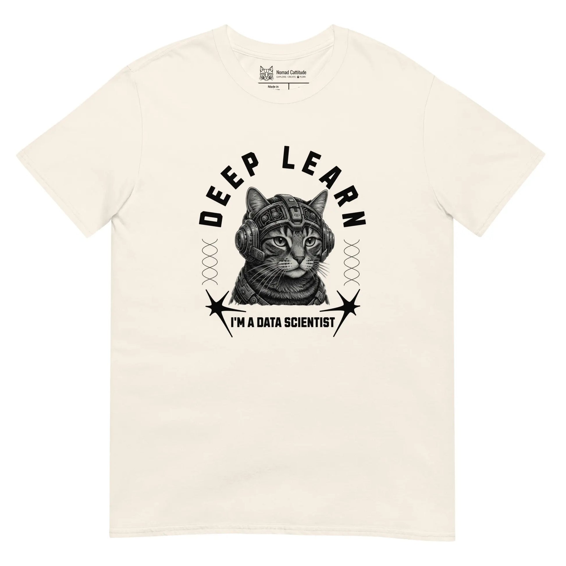 Cat themed graphic tee with data scientist print