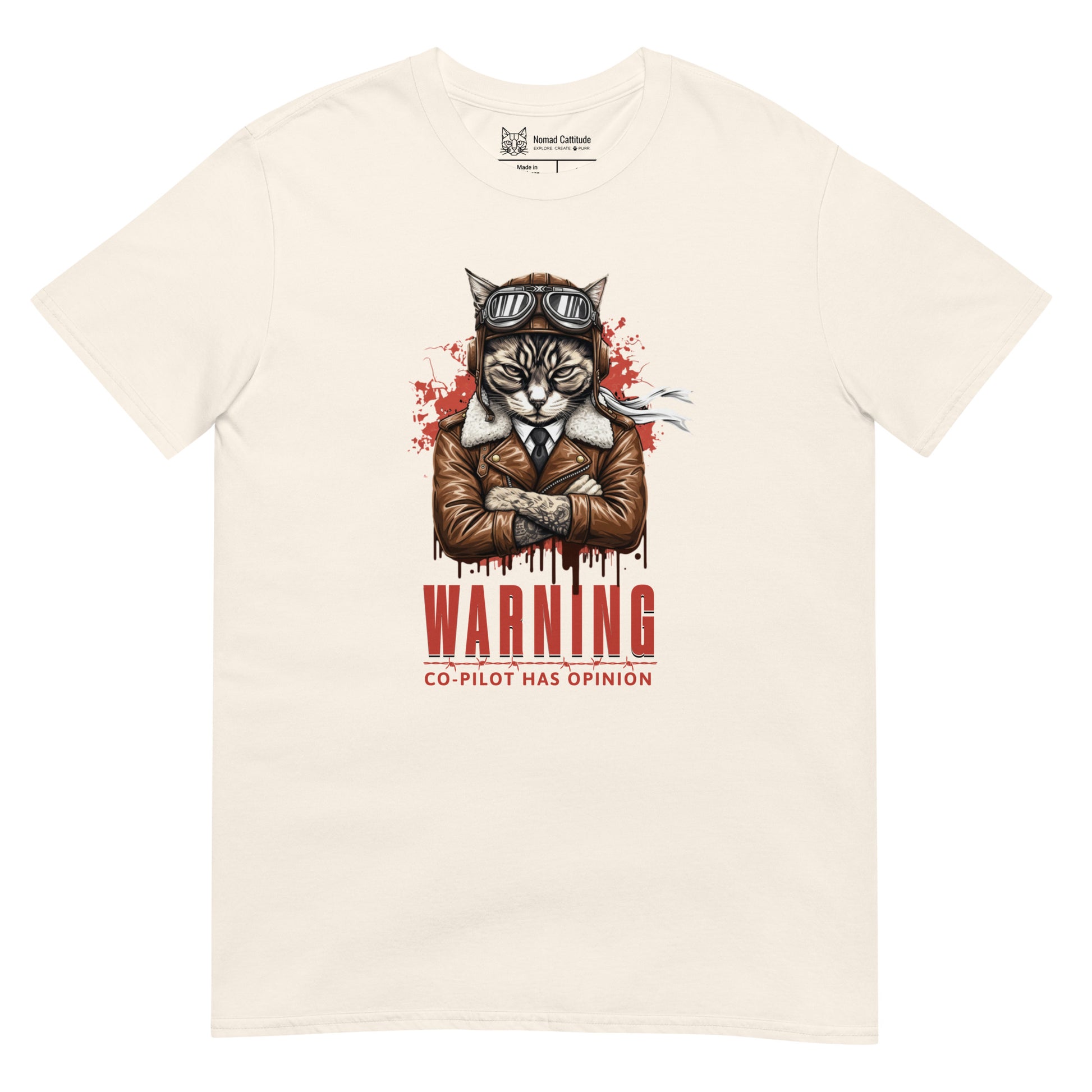 Cat themed graphic tee with copilot print