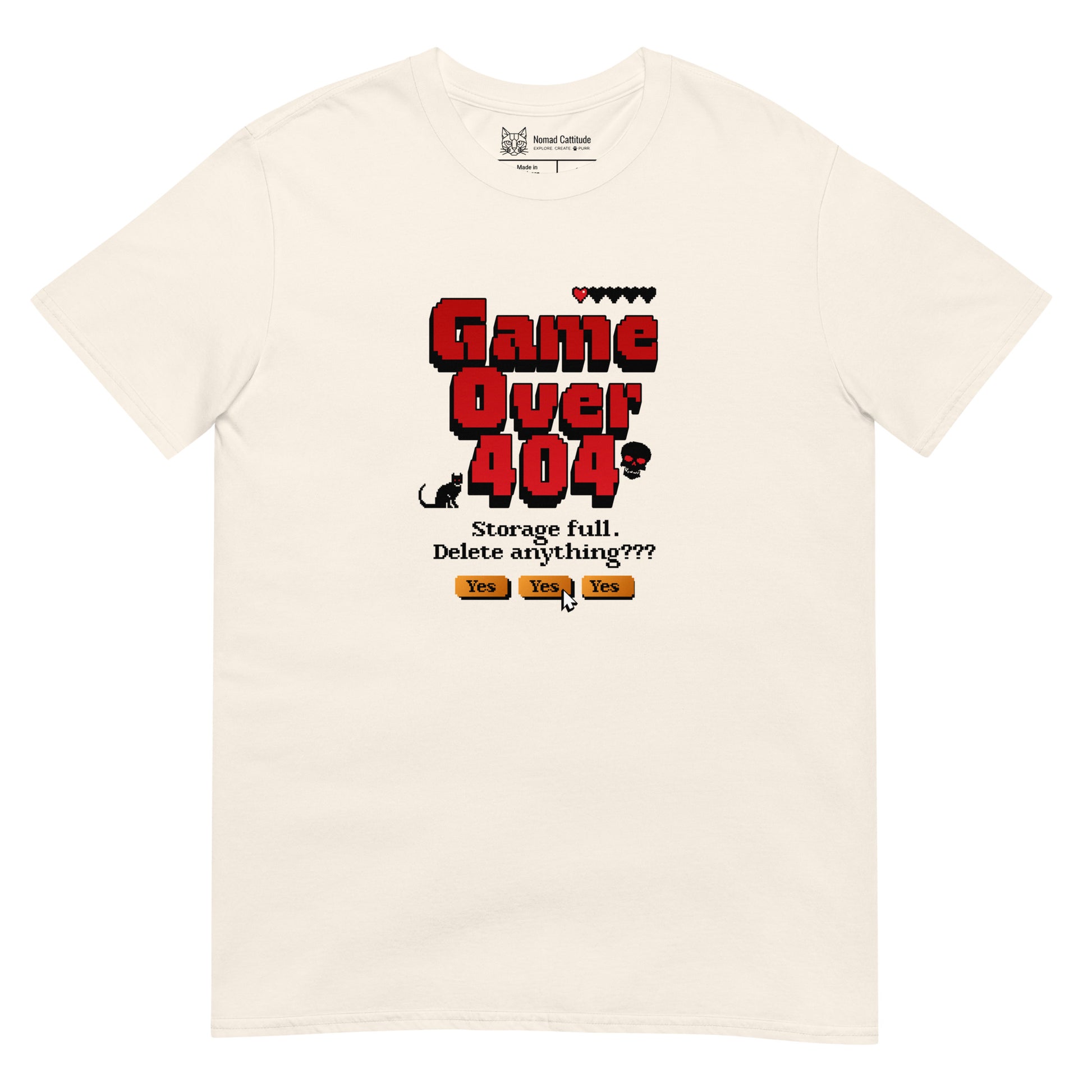 Cat themed graphic tee with error message print