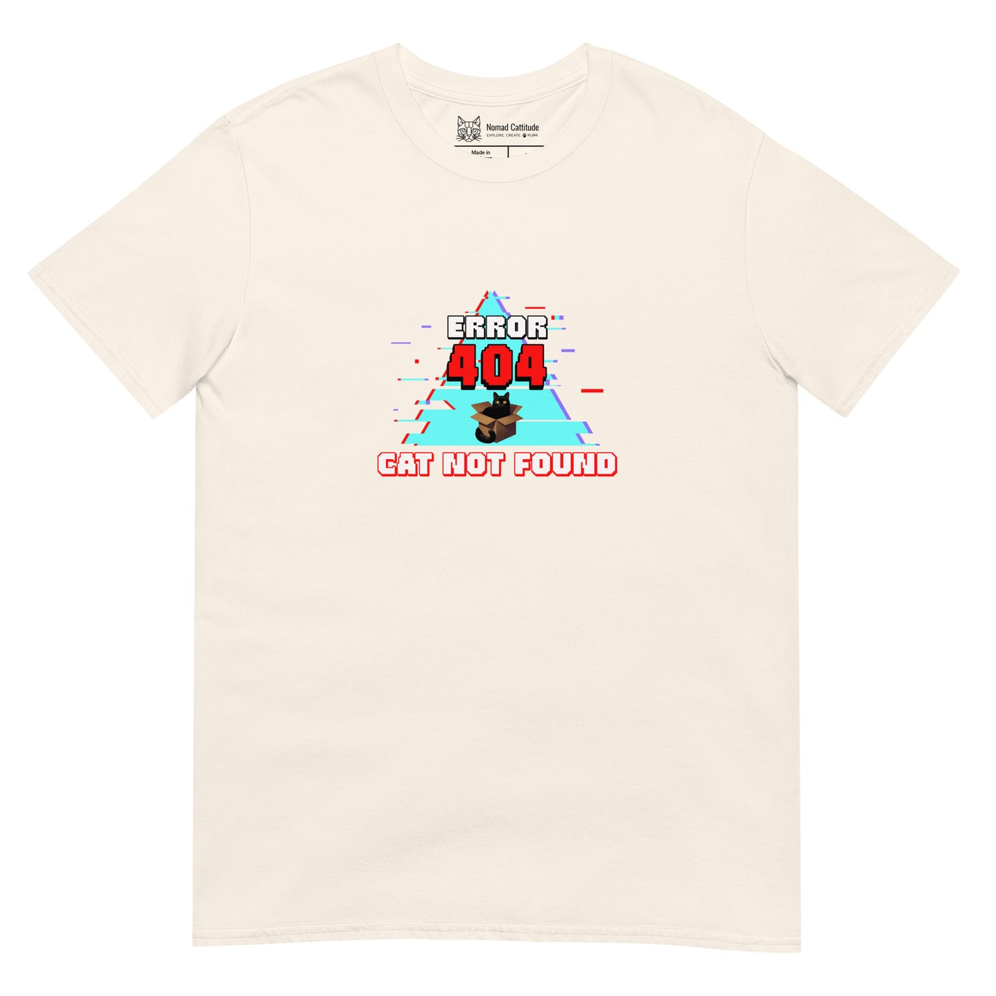 Cat themed graphic tee with error message print