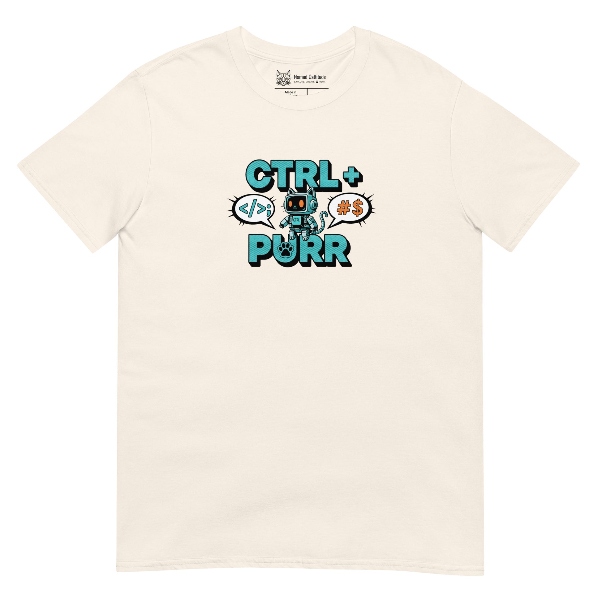 Cat themed graphic tee with funny print