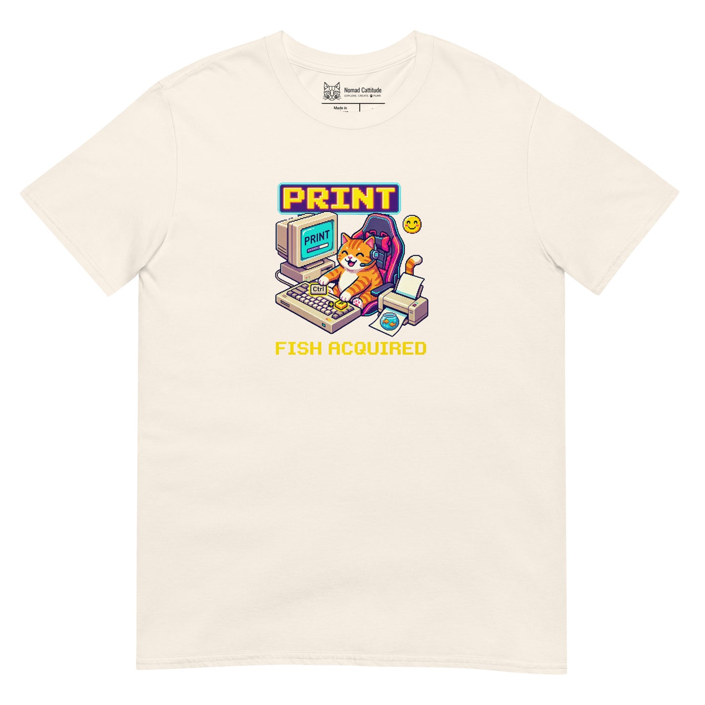 Cat themed graphic tee with funny print