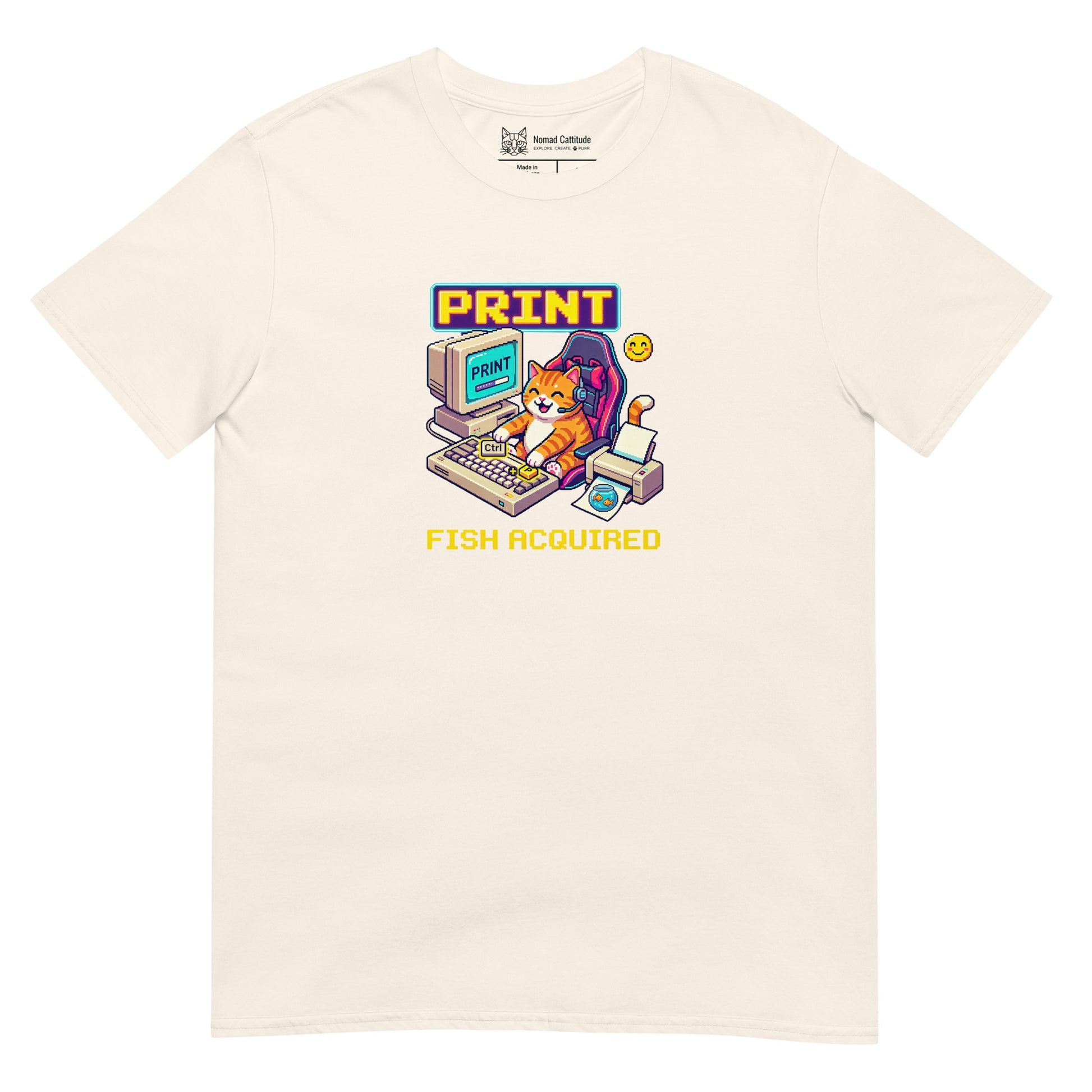 Cat themed graphic tee with funny print