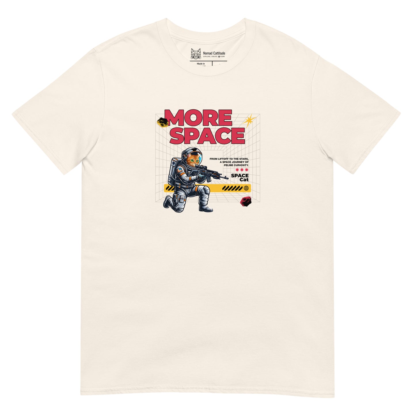Cat themed graphic tee with space print