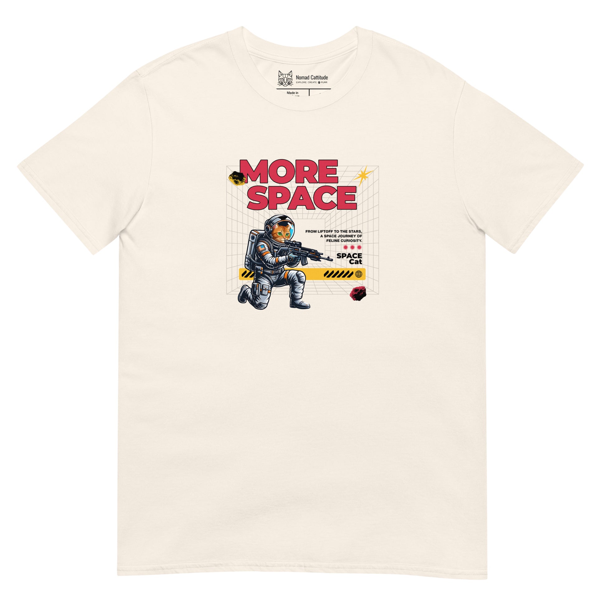 Cat themed graphic tee with space print
