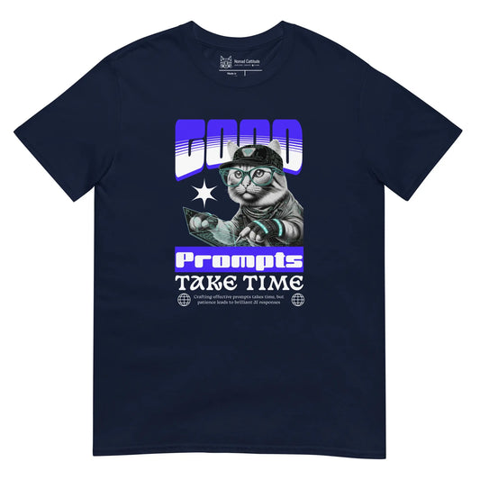 Cat themed graphic tee with AI prompts print