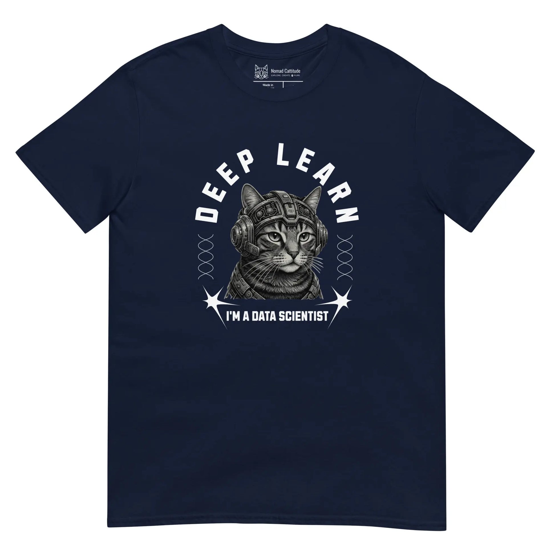 Cat themed graphic tee with data scientist print