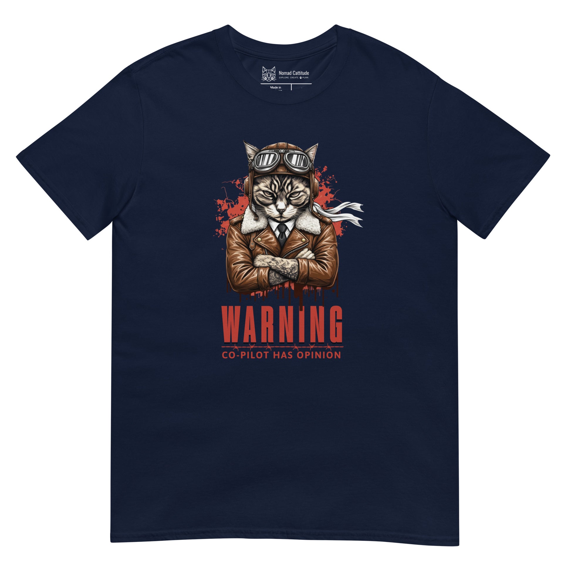 Cat themed graphic tee with copilot print