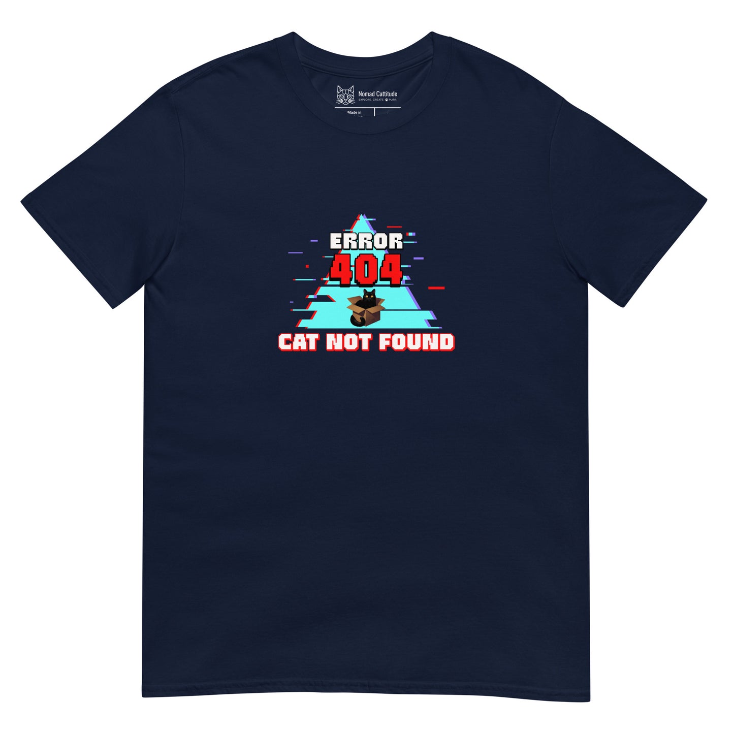 Cat themed graphic tee with error message print