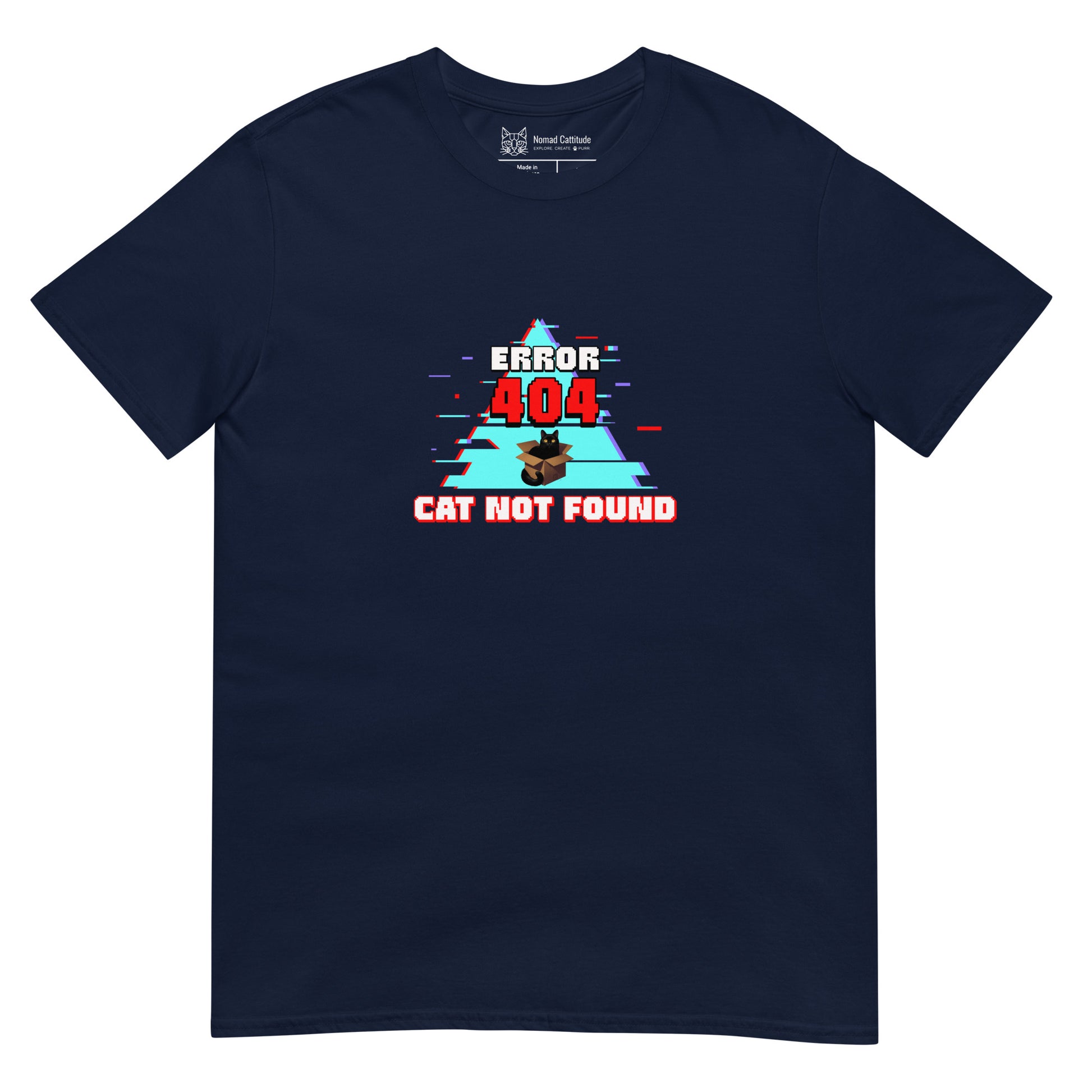 Cat themed graphic tee with error message print
