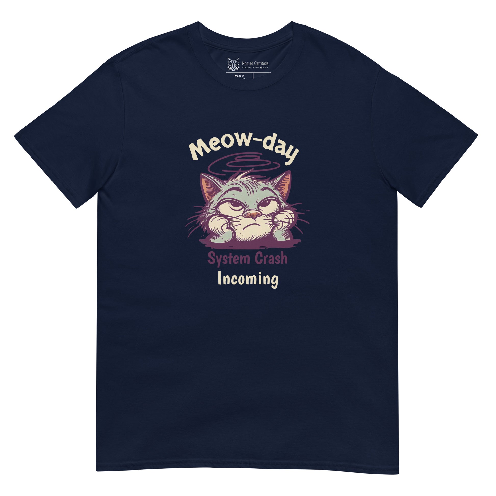 Cat themed graphic tee with error message print