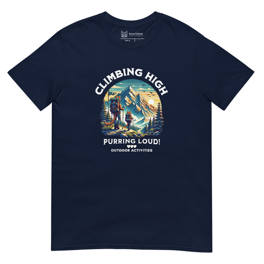 Cat themed graphic tee with vacation print