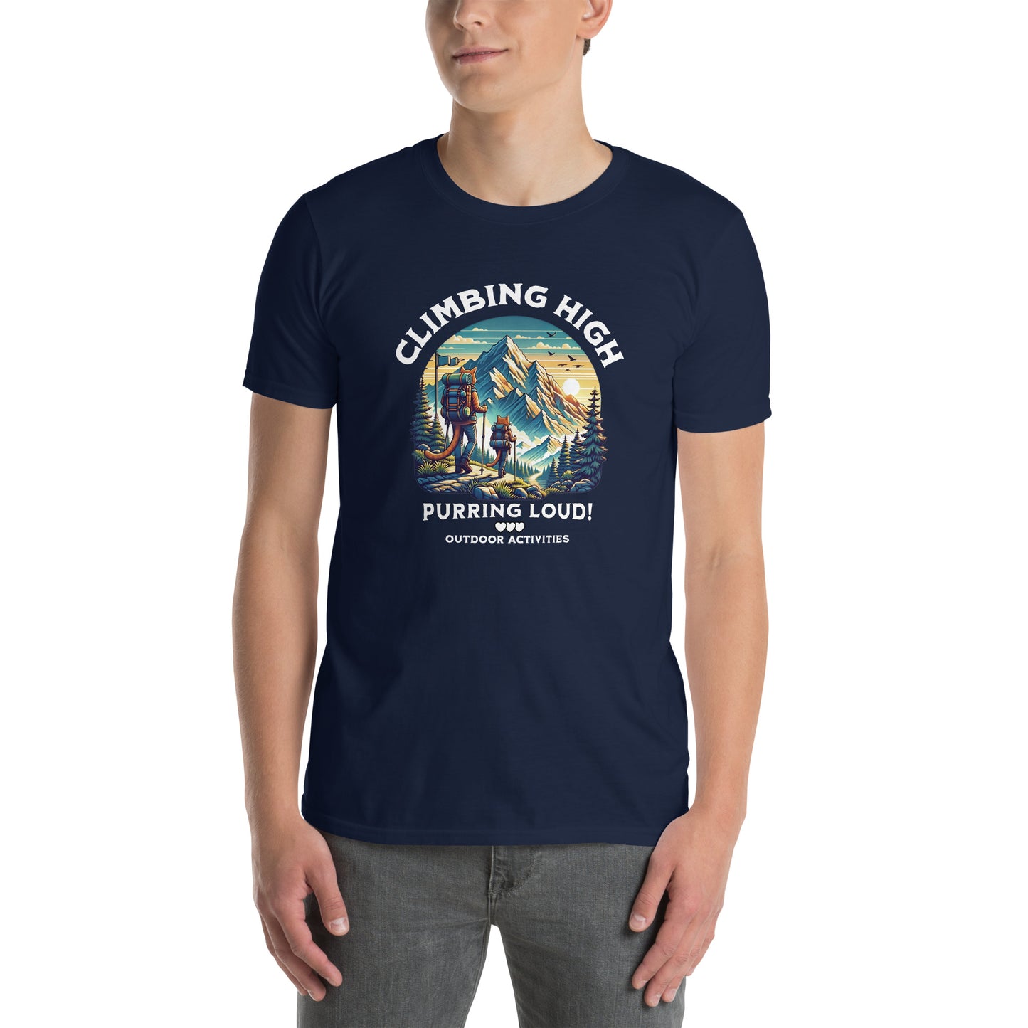 Cat themed graphic tee with vacation print