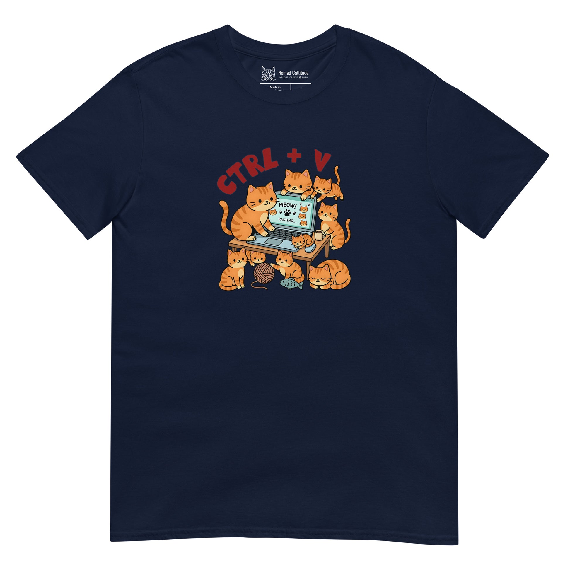 Cat themed graphic tee with funny print