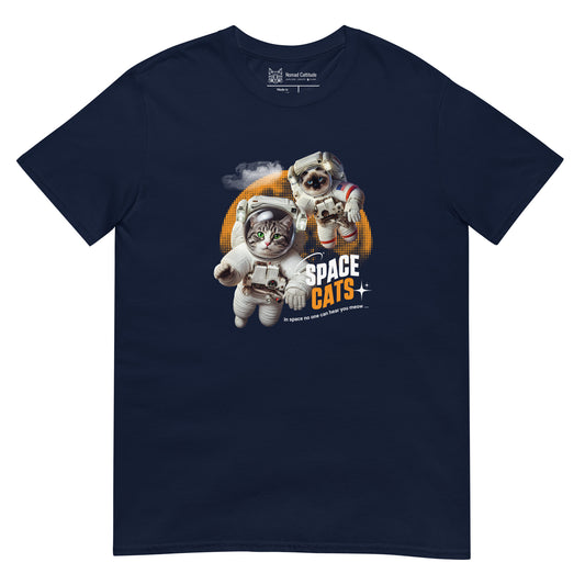 Cat themed graphic tee with space print