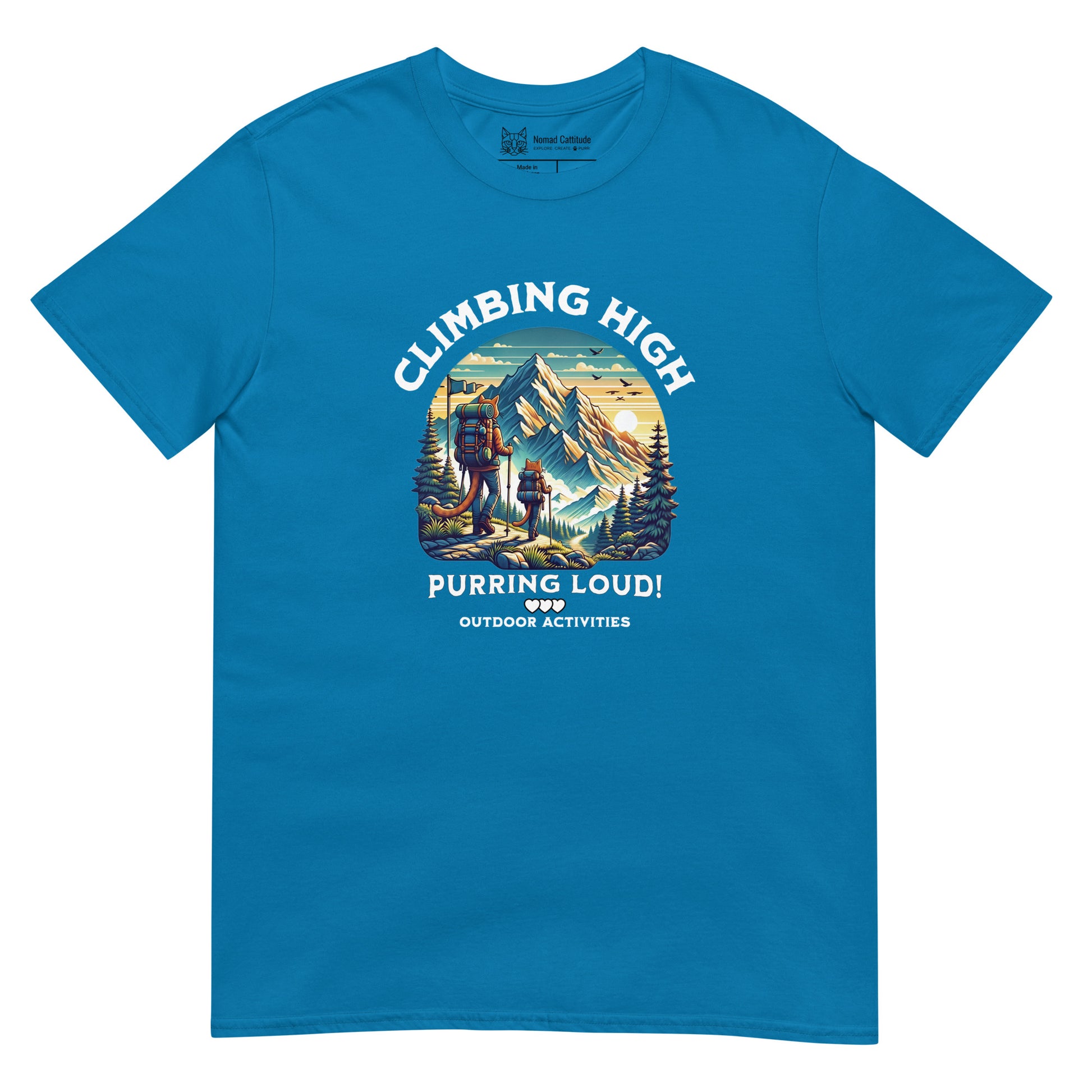 Cat themed graphic tee with vacation print