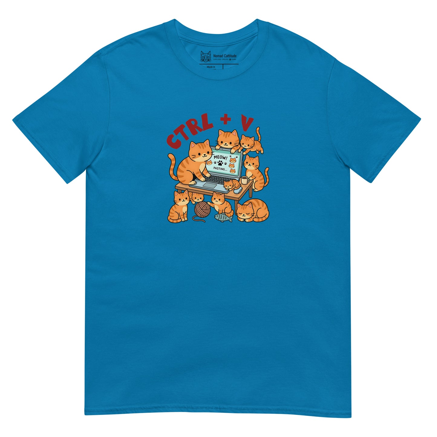 Cat themed graphic tee with funny print
