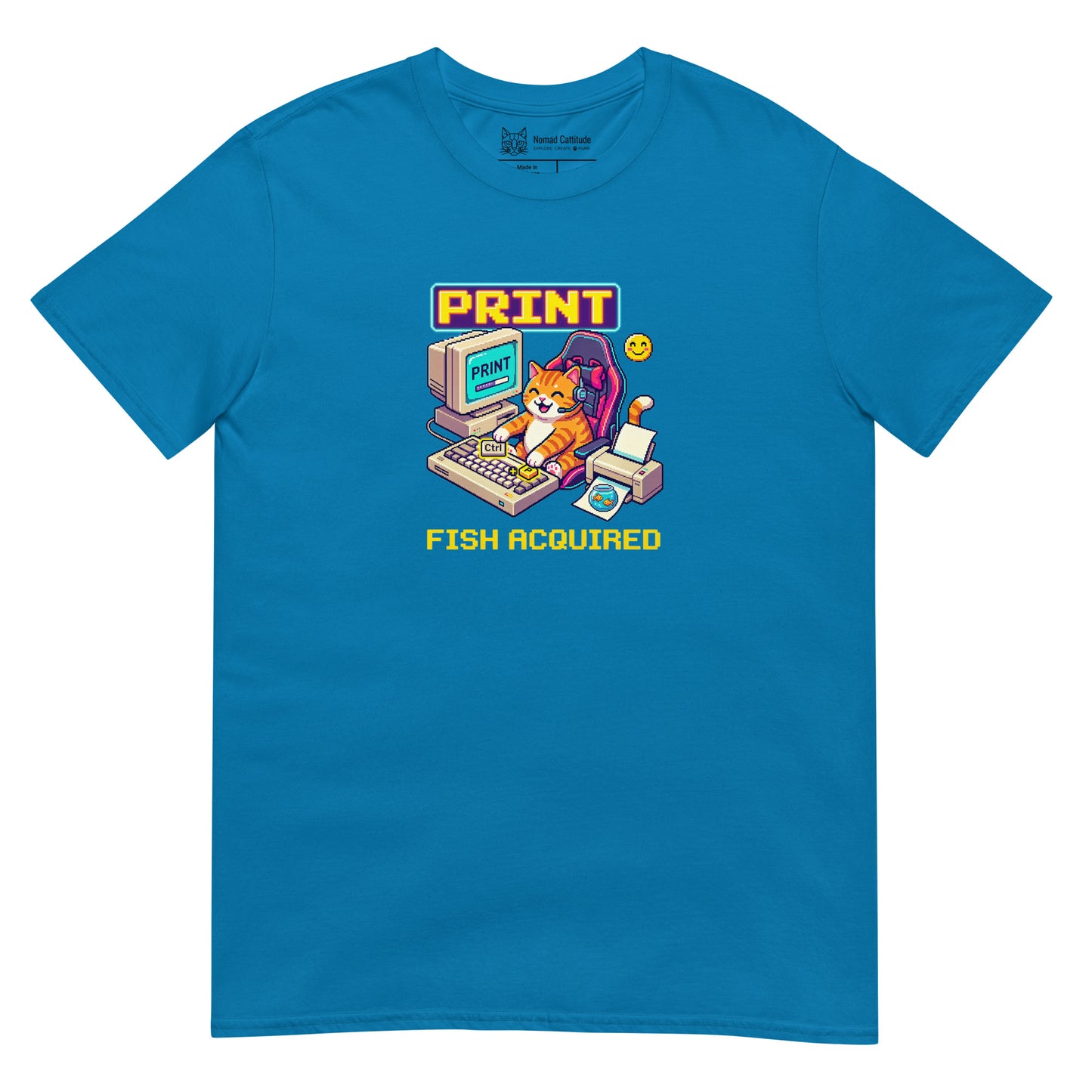 Cat themed graphic tee with funny print