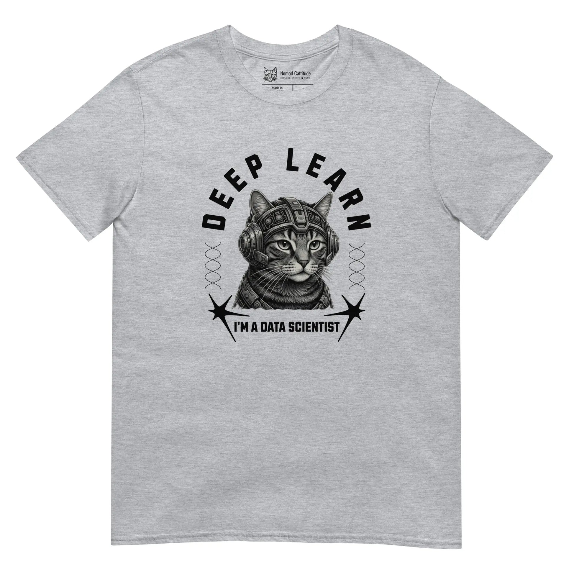 Cat themed graphic tee with data scientist print